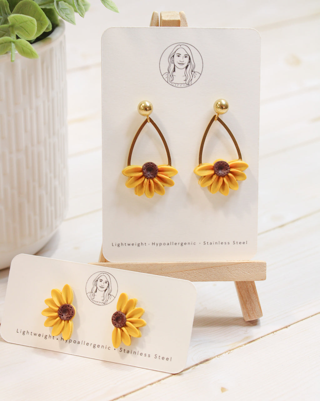 Yellow Sunflower 4 Floral Handmade Lightweight, Polymer Clay Dangle Jewelry, Gift for Her