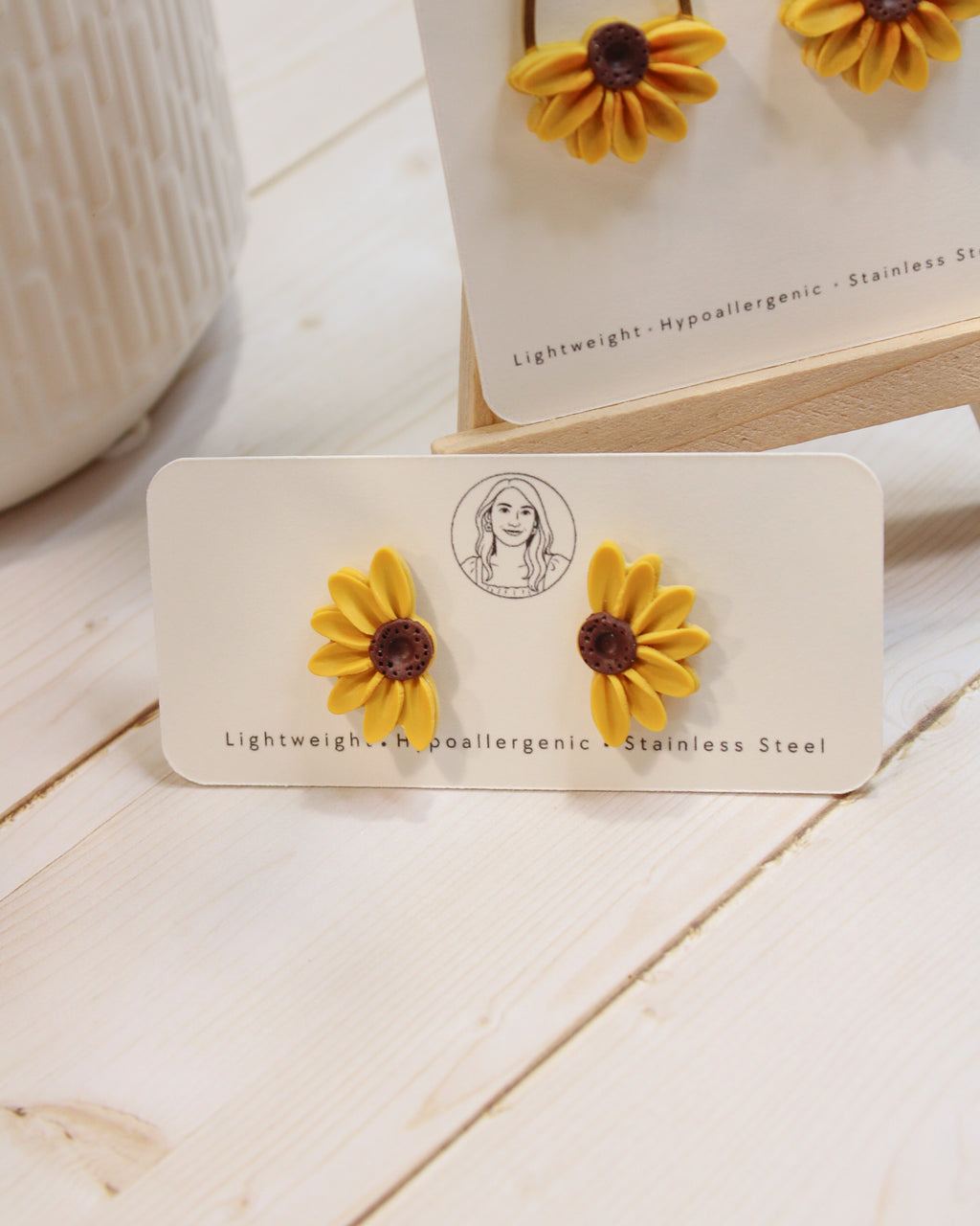 Yellow Sunflower 3 Floral Handmade Lightweight, Polymer Clay Dangle Jewelry, Gift for Her, Studs