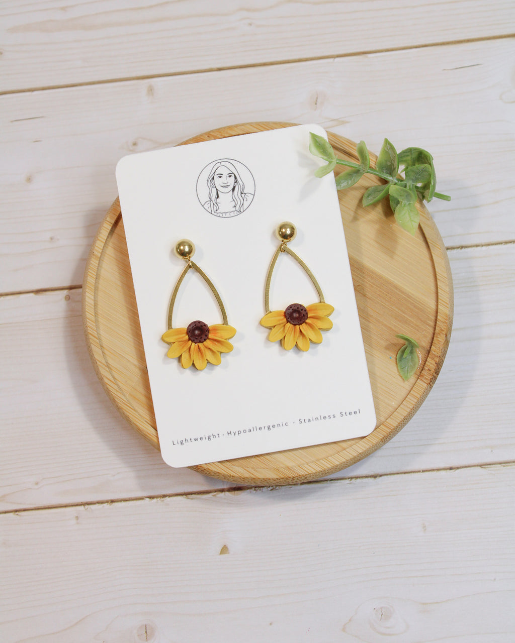 Yellow Sunflower 4 Floral Handmade Lightweight, Polymer Clay Dangle Jewelry, Gift for Her