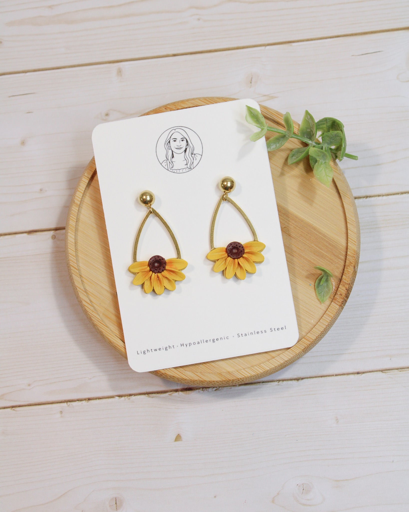 Yellow Sunflower 4 Floral Handmade Lightweight, Polymer Clay Dangle Jewelry, Gift for Her