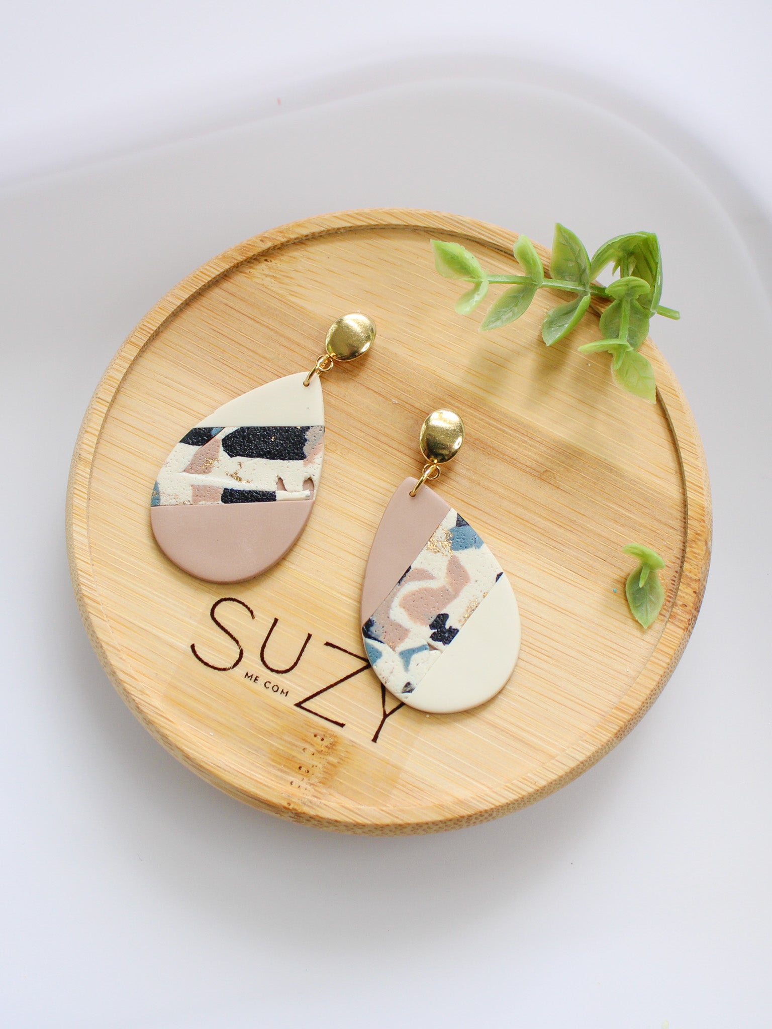 TL2 Terrazzo Neutral Lightweight Hypoallergenic Earrings | Modern Blush, black & Ivory Teardrop Dangle Earrings | Gift for Her | Boutique