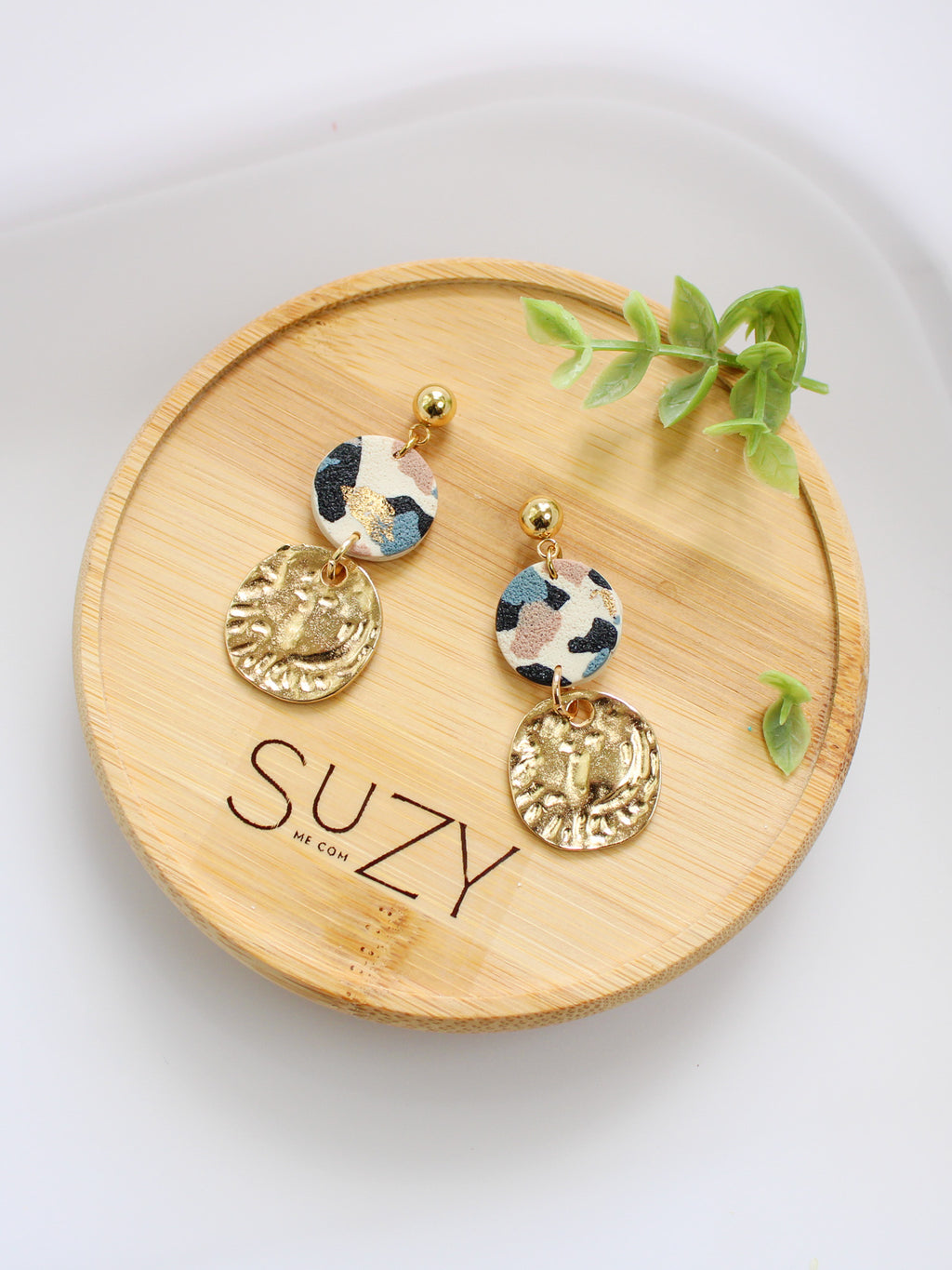 TL4 Terrazzo Neutral Lightweight Hypoallergenic Earrings | Modern Blush, black &amp; Ivory Gold Dangle Earrings | Gift for Her | Boutique