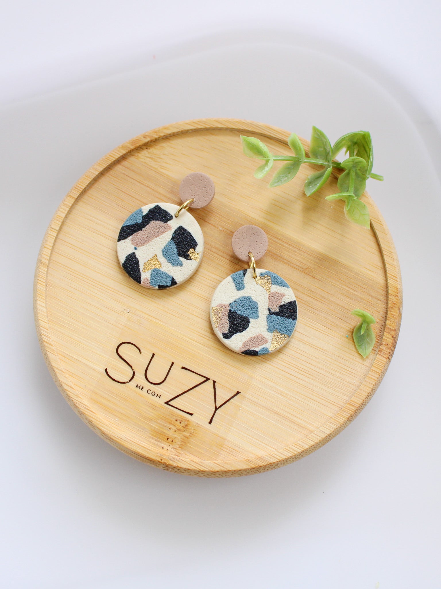 TL7 Terrazzo Marble Neutral Lightweight Hypoallergenic Earrings | Modern Blush, black & Ivory Gold Dangle Earrings | Gift for Her | Boutique