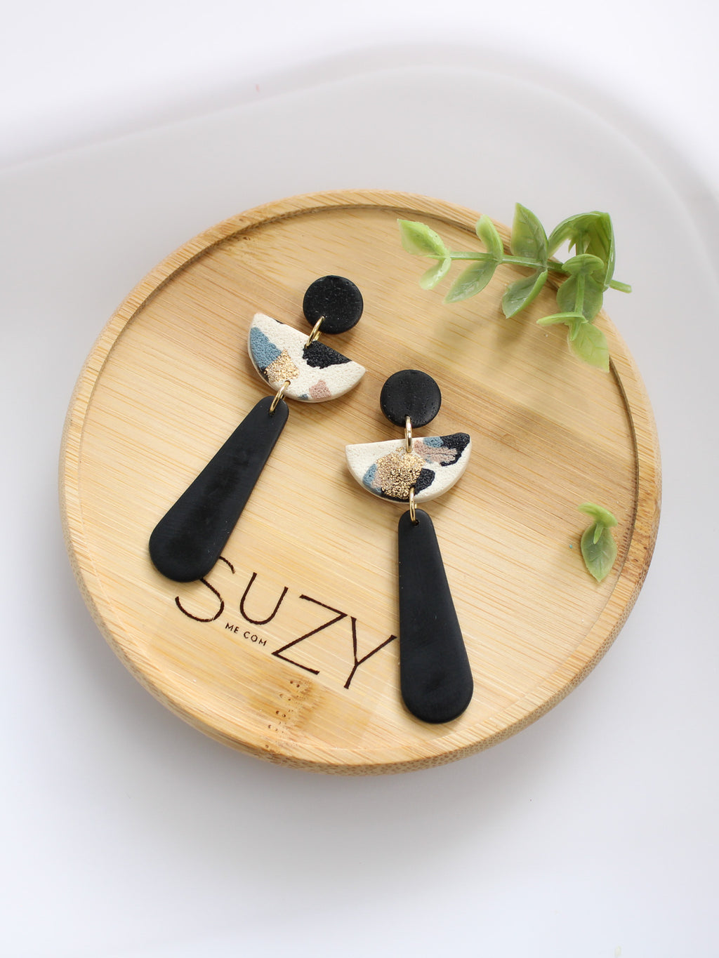 TL8 Terrazzo Marble Neutral Lightweight Hypoallergenic Earrings | Modern Blush, black & Ivory Gold Dangle Earrings | Gift for Her | Boutique