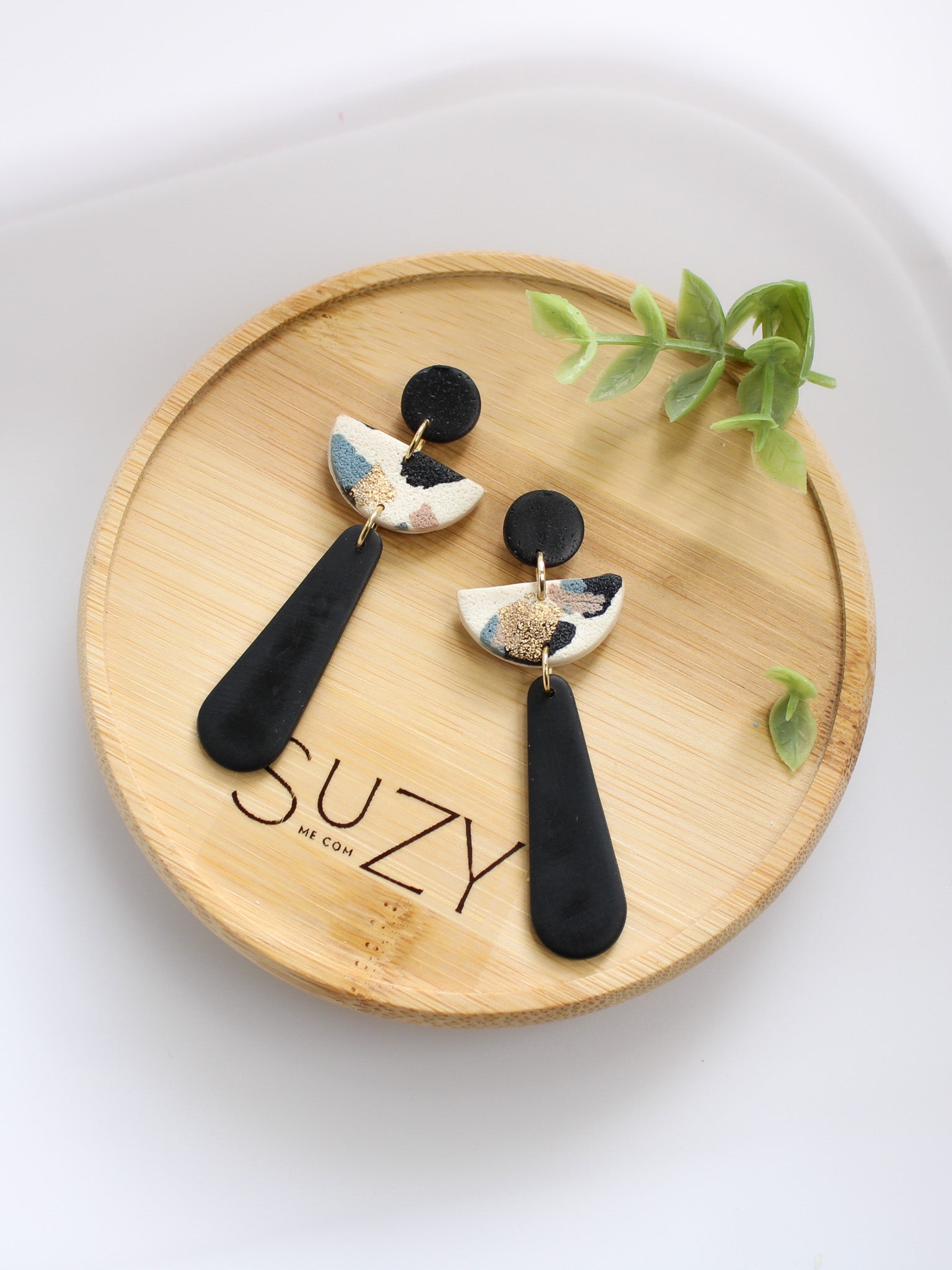 TL8 Terrazzo Marble Neutral Lightweight Hypoallergenic Earrings | Modern Blush, black & Ivory Gold Dangle Earrings | Gift for Her | Boutique