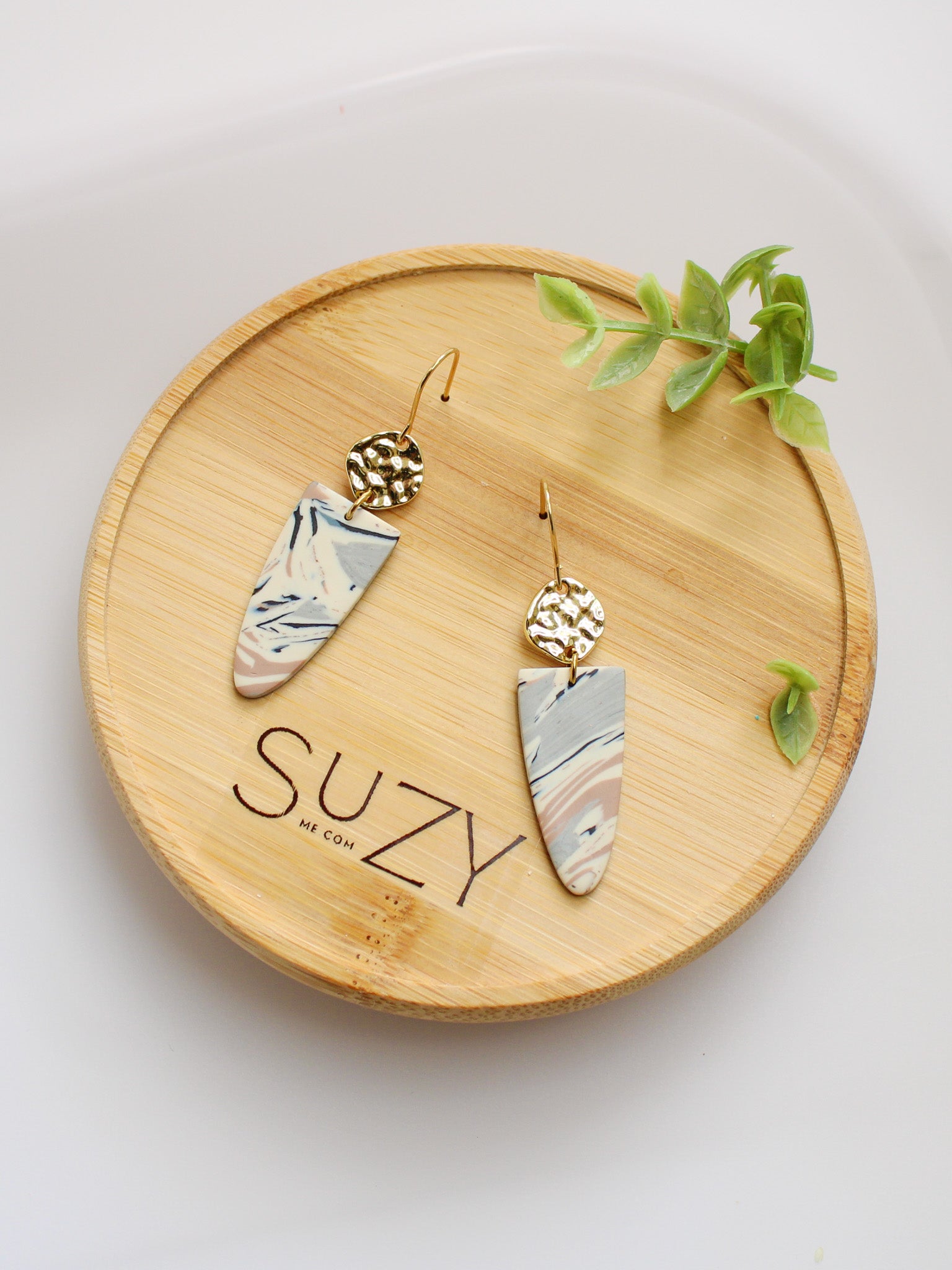 TL11 Terrazzo Marble Neutral Lightweight Hypoallergenic Earrings, Modern Blush, black & Ivory Gold Dangle Earrings | Gift for Her | Boutique