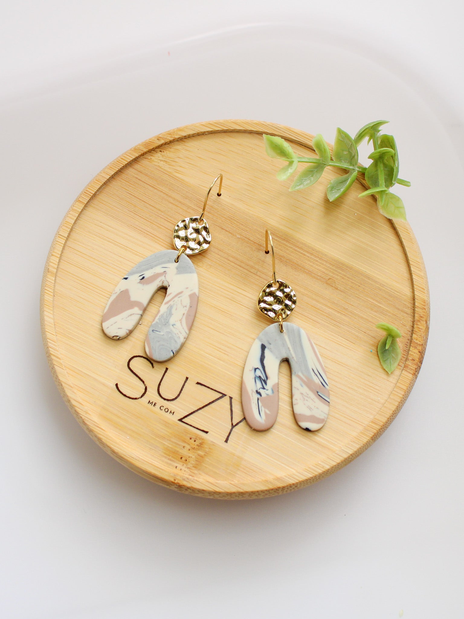 TL11 Terrazzo Marble Neutral Lightweight Hypoallergenic Earrings, Modern Blush, black & Ivory Gold Dangle Earrings | Gift for Her | Boutique
