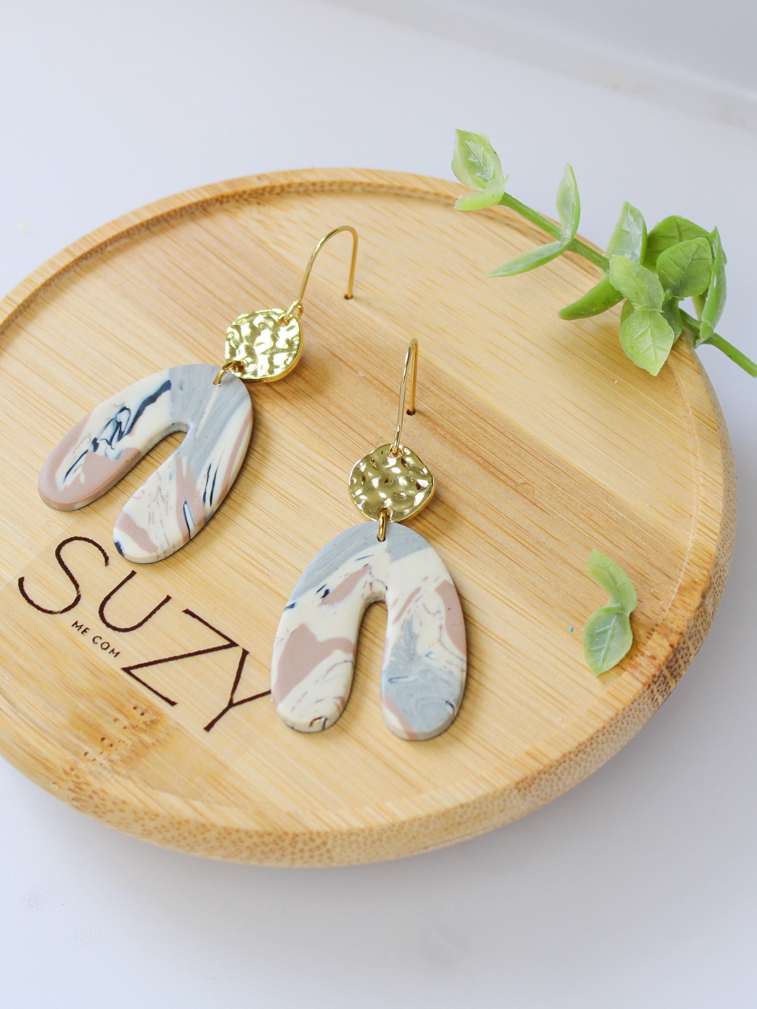 TL11 Terrazzo Marble Neutral Lightweight Hypoallergenic Earrings, Modern Blush, black & Ivory Gold Dangle Earrings | Gift for Her | Boutique