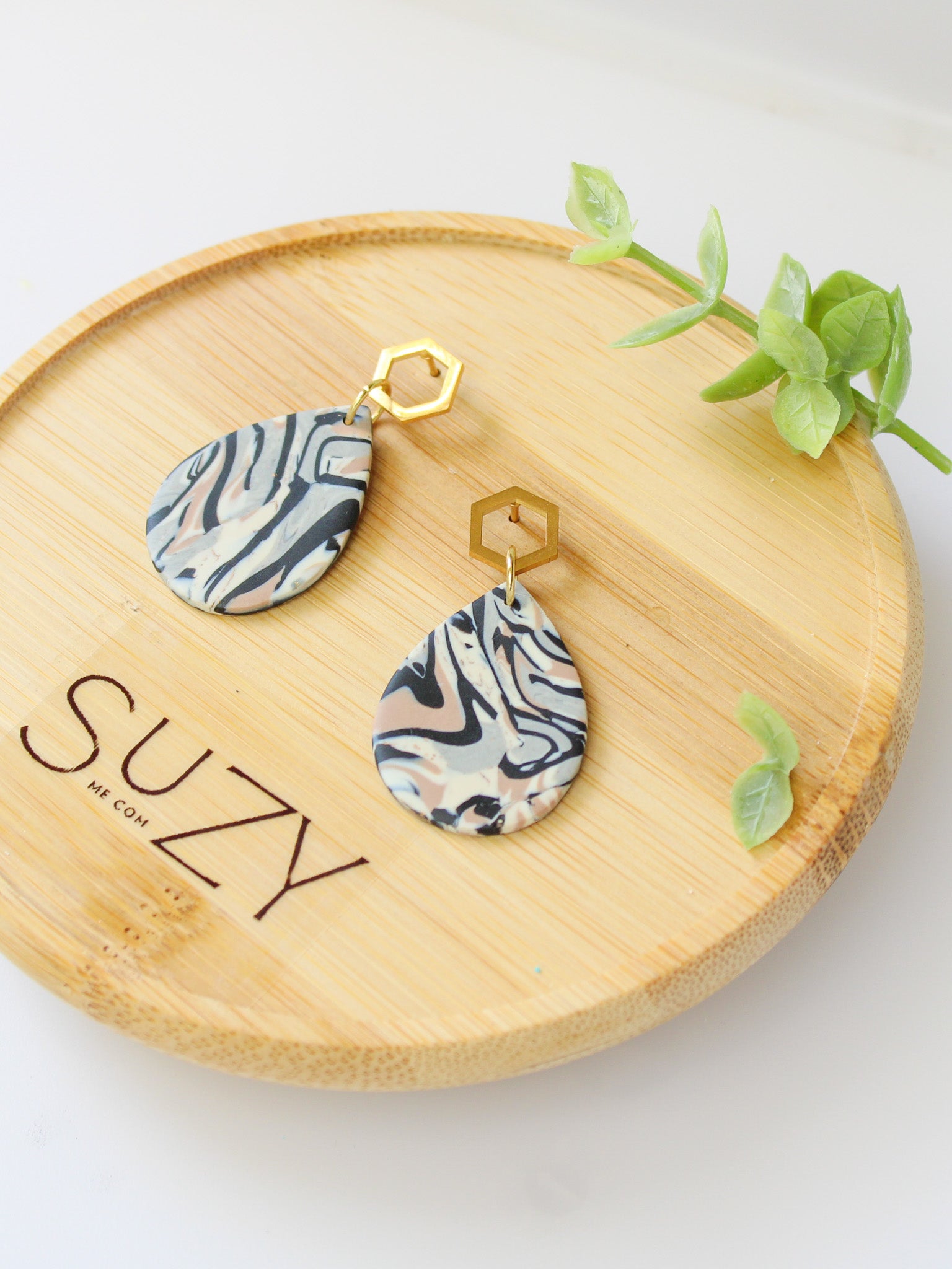 TL6 Terrazzo Marble Neutral Lightweight Hypoallergenic Earrings | Modern Blush, black & Ivory Gold Dangle Earrings | Gift for Her | Boutique