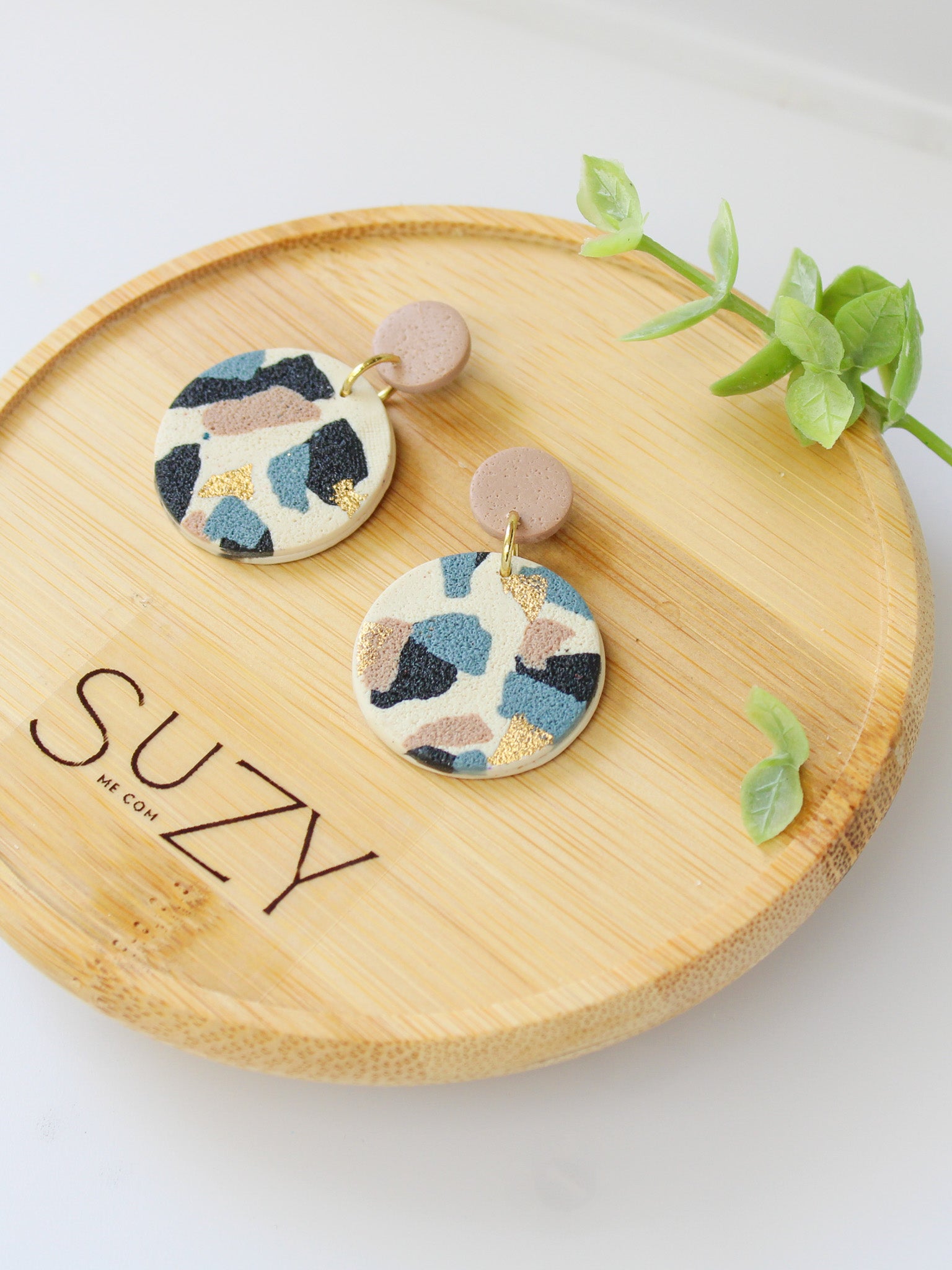 TL7 Terrazzo Marble Neutral Lightweight Hypoallergenic Earrings | Modern Blush, black & Ivory Gold Dangle Earrings | Gift for Her | Boutique