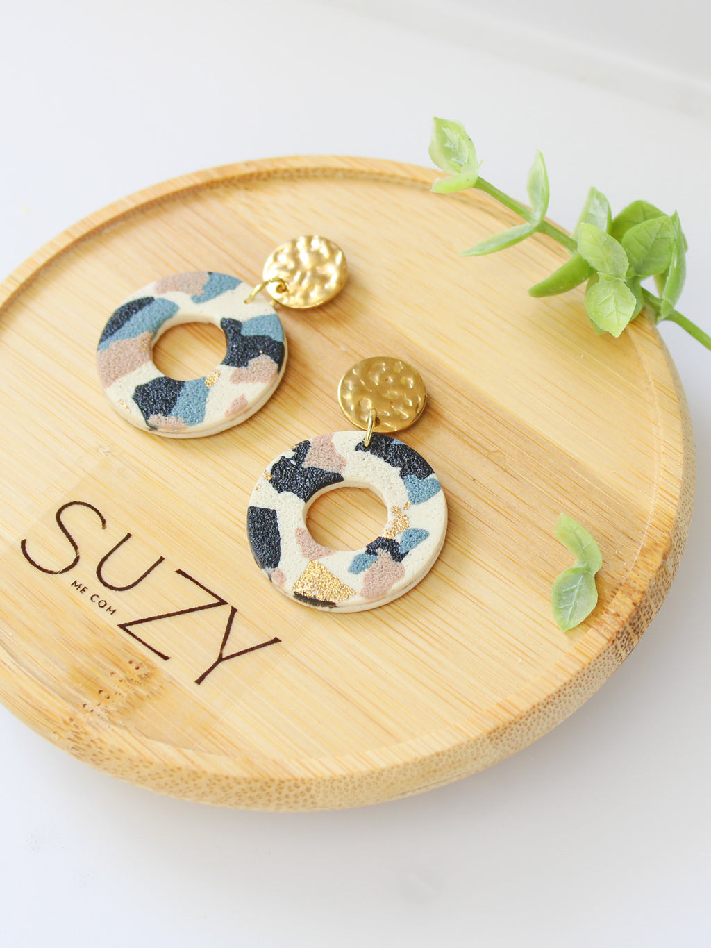 TL3 Terrazzo Neutral Lightweight Hypoallergenic Earrings | Modern Blush, black & Ivory Hoop Dangle Earrings | Gift for Her | Boutique