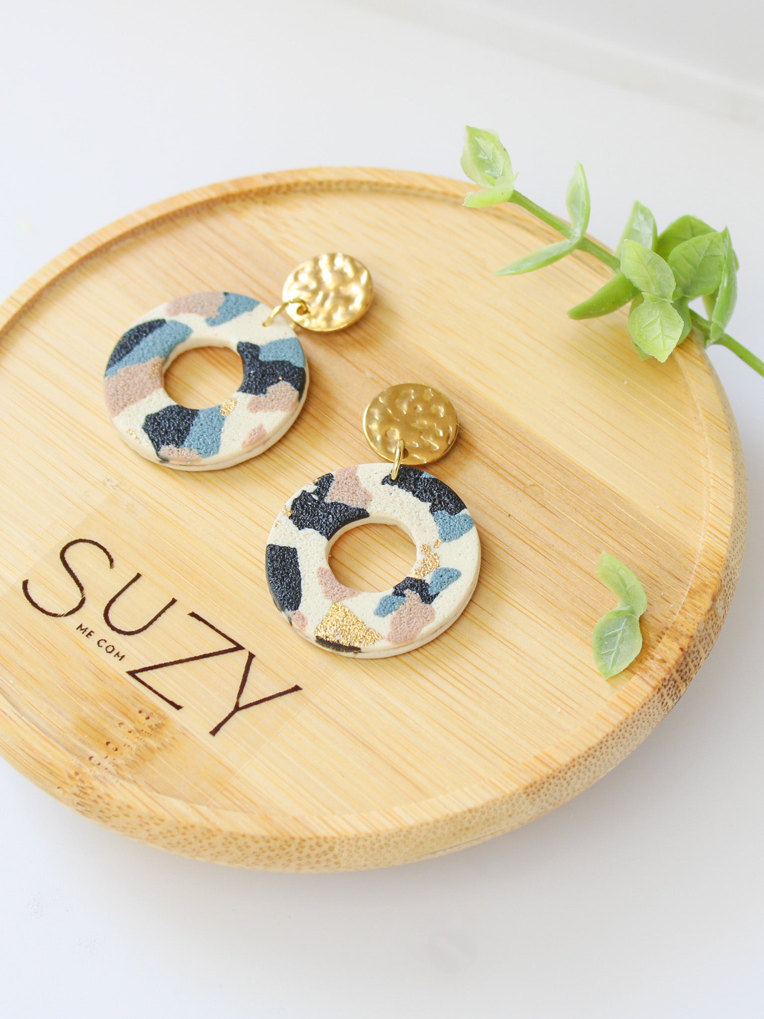 TL3 Terrazzo Neutral Lightweight Hypoallergenic Earrings | Modern Blush, black & Ivory Hoop Dangle Earrings | Gift for Her | Boutique