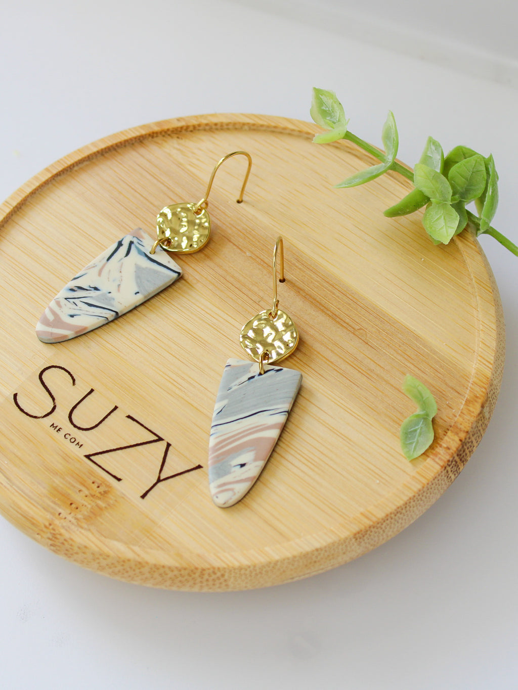 TL11 Terrazzo Marble Neutral Lightweight Hypoallergenic Earrings, Modern Blush, black & Ivory Gold Dangle Earrings | Gift for Her | Boutique