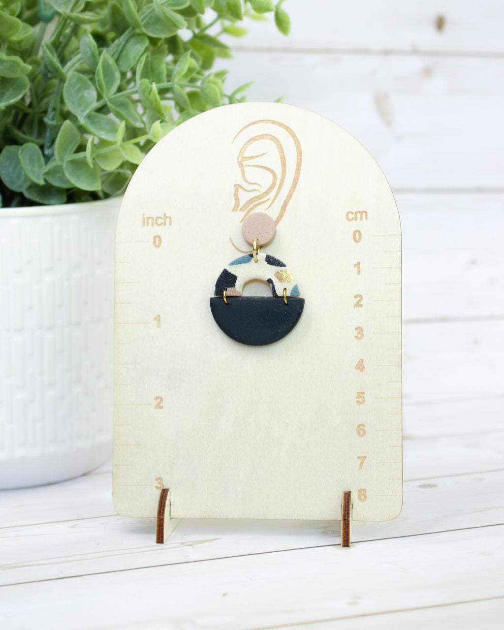 TL9 Terrazzo Marble Neutral Lightweight Hypoallergenic Earrings | Modern Blush, black & Ivory Gold Dangle Earrings | Gift for Her | Boutique