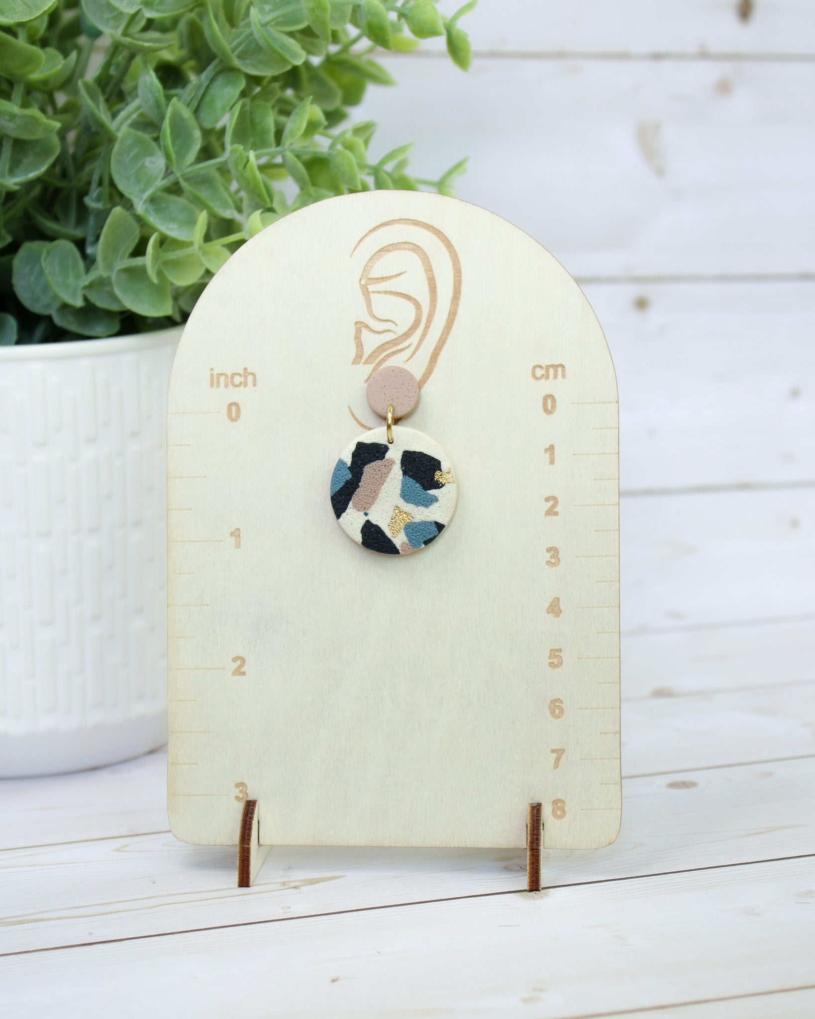 TL7 Terrazzo Marble Neutral Lightweight Hypoallergenic Earrings | Modern Blush, black & Ivory Gold Dangle Earrings | Gift for Her | Boutique