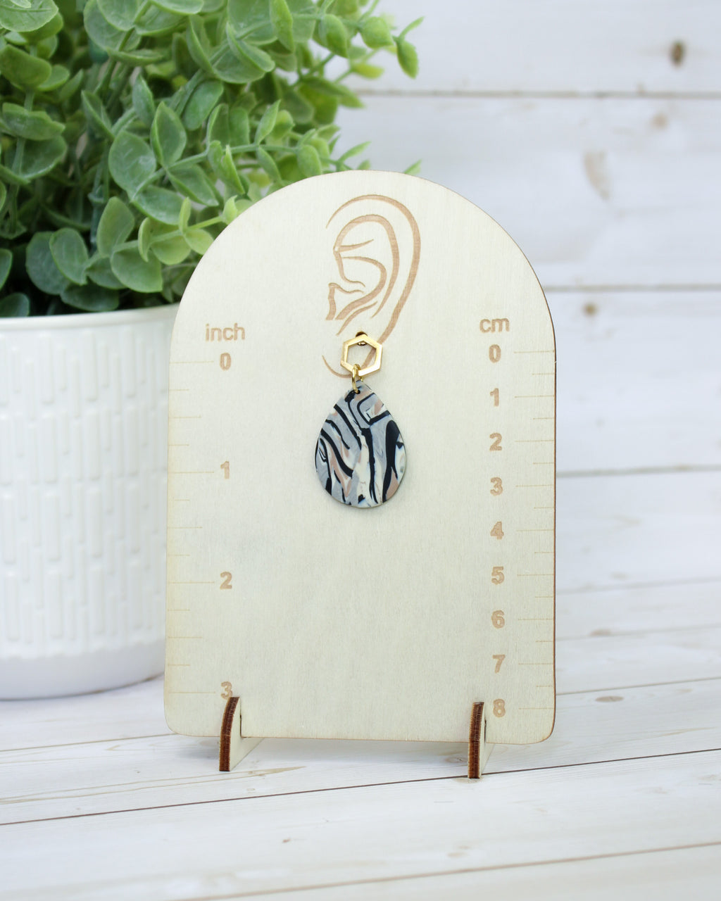 TL6 Terrazzo Marble Neutral Lightweight Hypoallergenic Earrings | Modern Blush, black & Ivory Gold Dangle Earrings | Gift for Her | Boutique