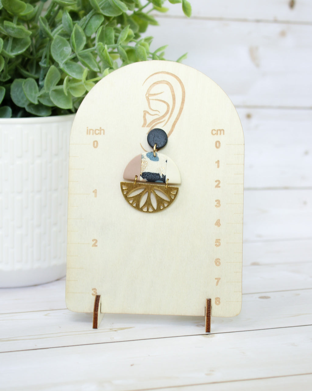 TL13 Terrazzo Marble Neutral Lightweight Hypoallergenic Earrings | Modern Blush, black & Ivory Gold Dangle Earrings | Gift for Her | Boutique