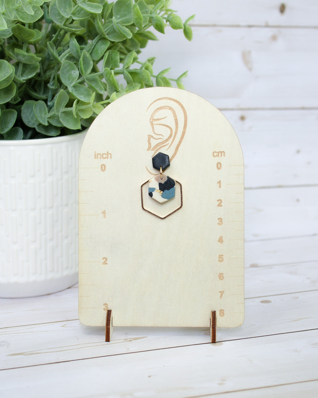 TL14 Terrazzo Marble Neutral Lightweight Hypoallergenic Earrings | Modern Blush, black & Ivory Hexagon Gold Dangle Earrings | Gift for Her | Boutique