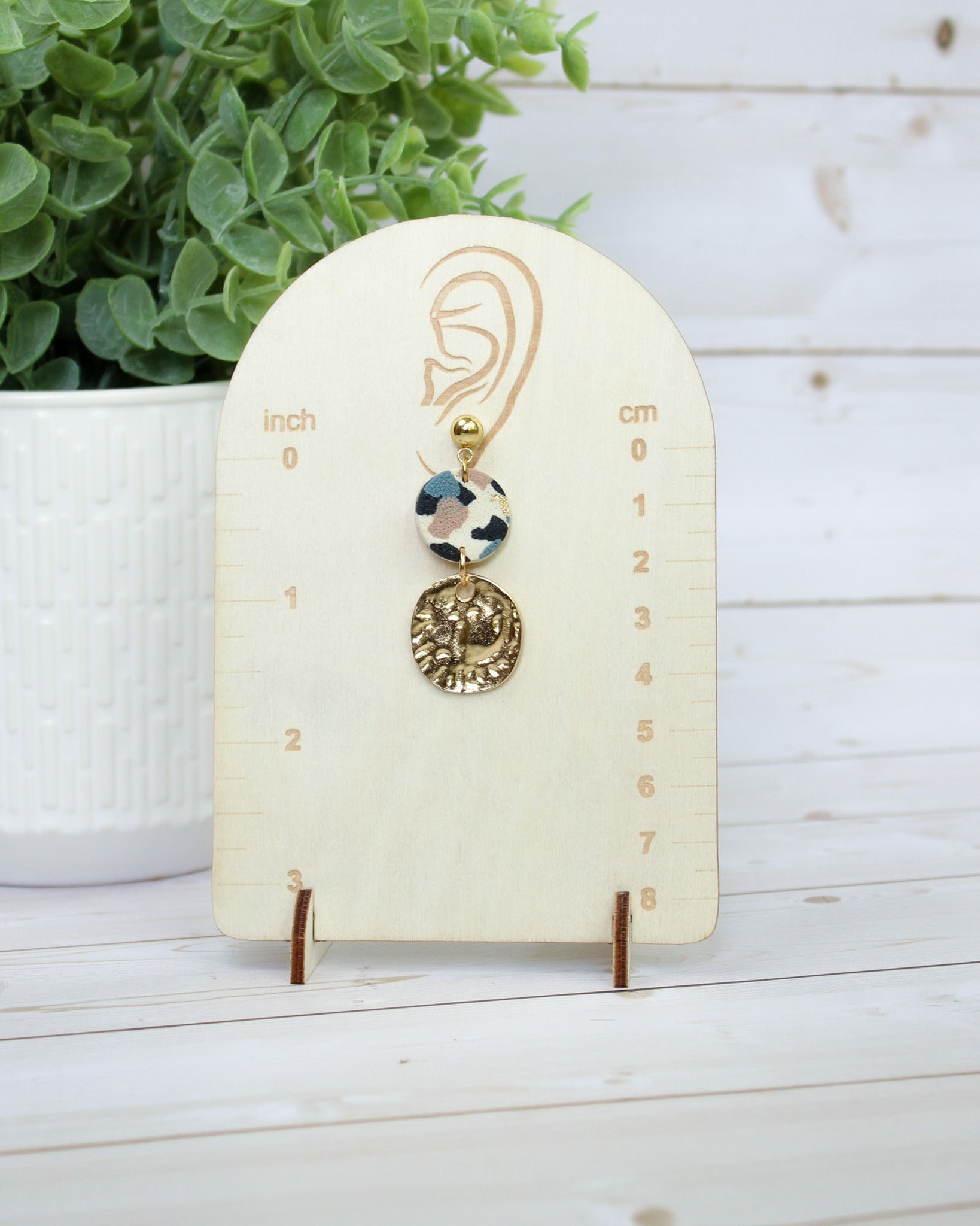 TL4 Terrazzo Neutral Lightweight Hypoallergenic Earrings | Modern Blush, black &amp; Ivory Gold Dangle Earrings | Gift for Her | Boutique