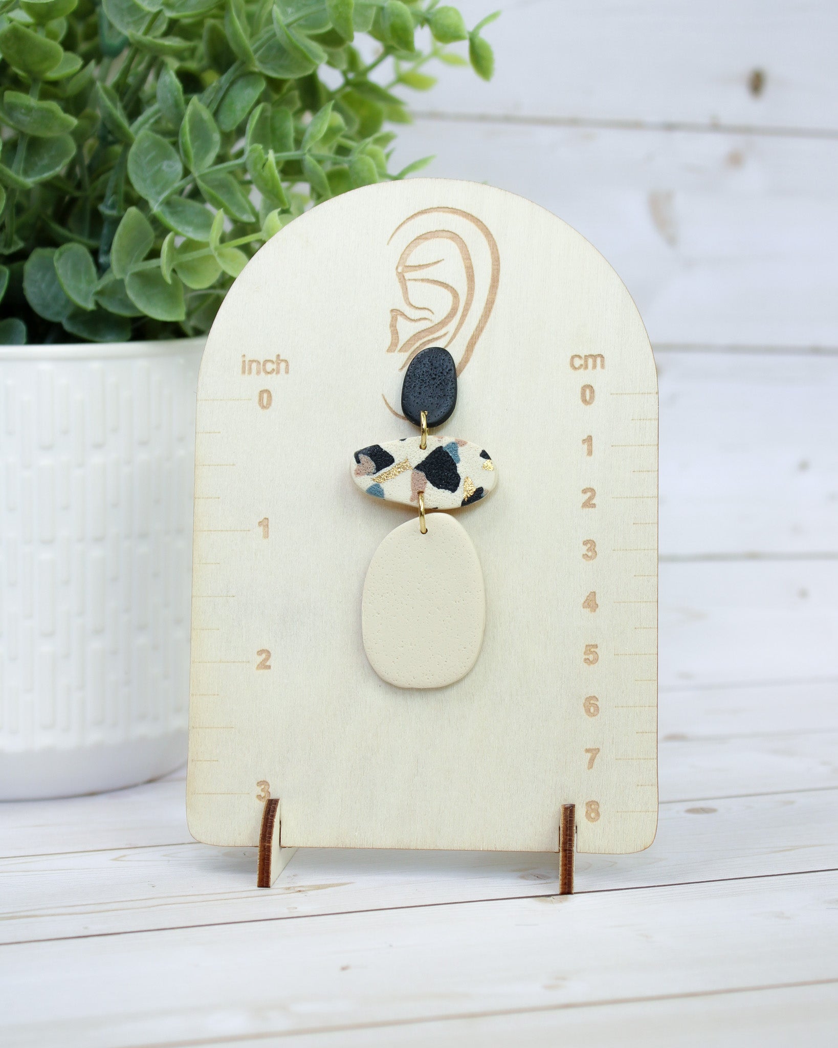TL5 Terrazzo Neutral Lightweight Hypoallergenic Earrings | Modern Blush, black &amp; Ivory Gold Dangle Earrings | Gift for Her | Boutique