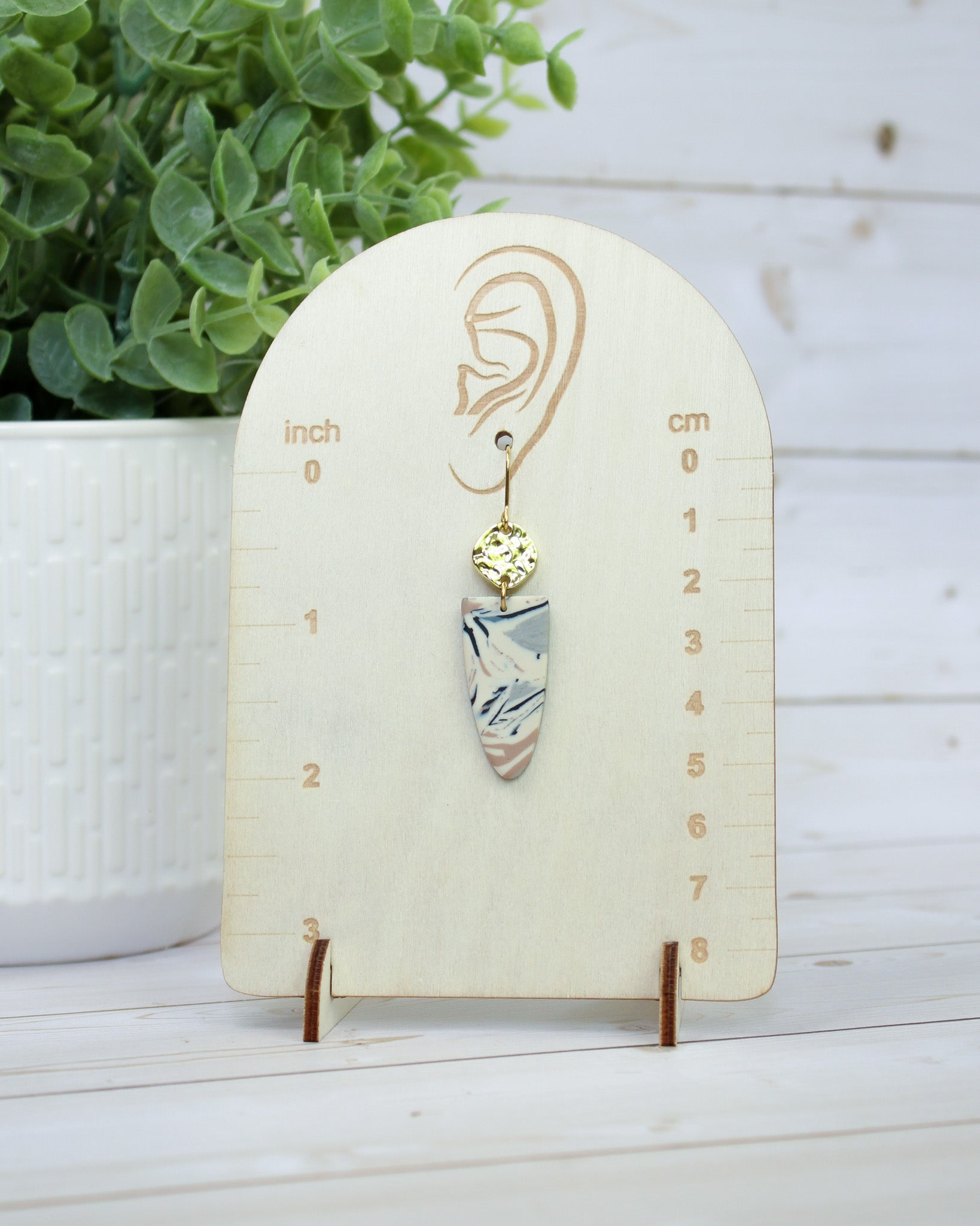 TL11 Terrazzo Marble Neutral Lightweight Hypoallergenic Earrings, Modern Blush, black & Ivory Gold Dangle Earrings | Gift for Her | Boutique