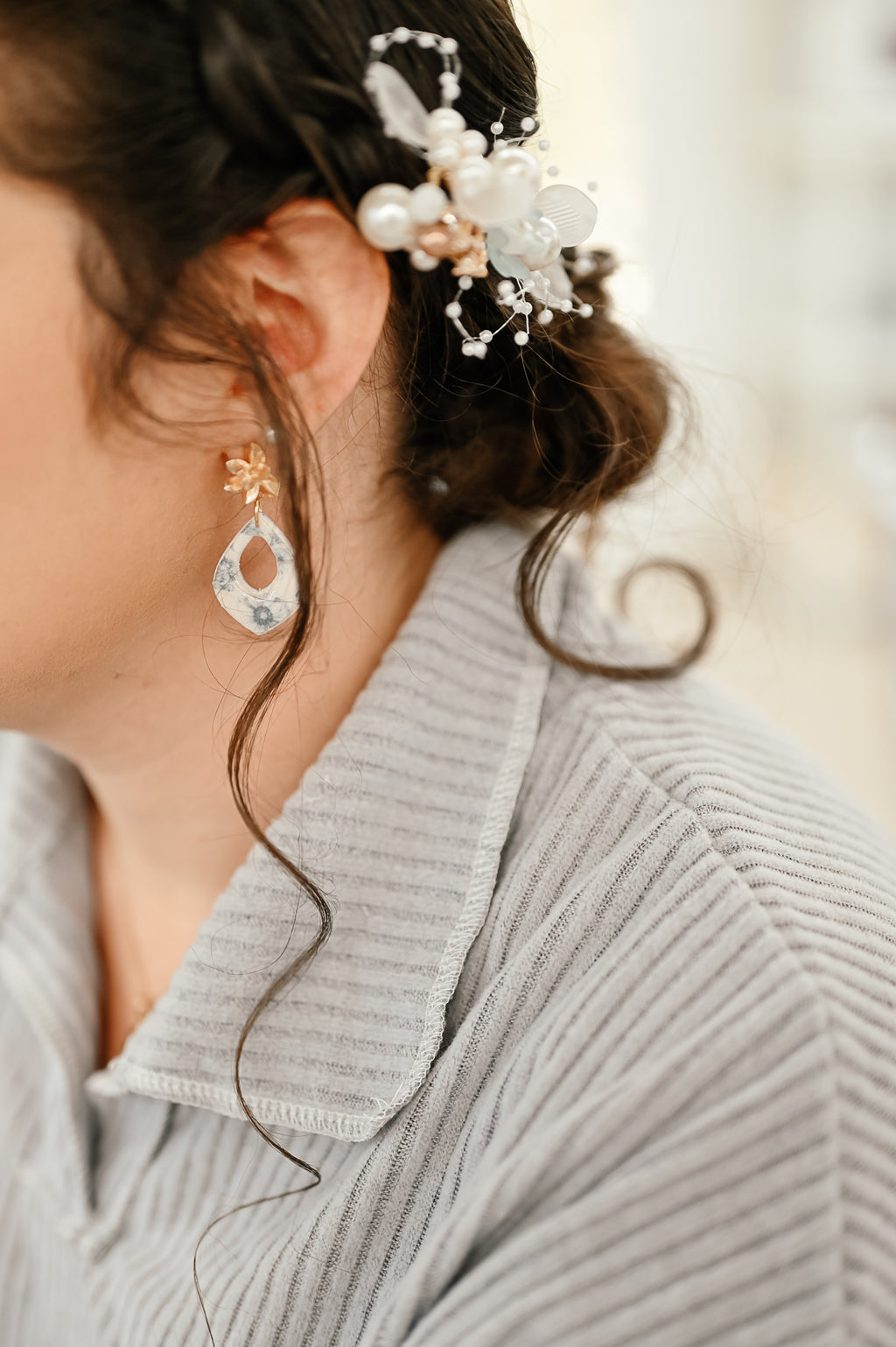 J7 Dove Blue Floral Clay Earrings – Lightweight Bridal & Spring Statement Earrings