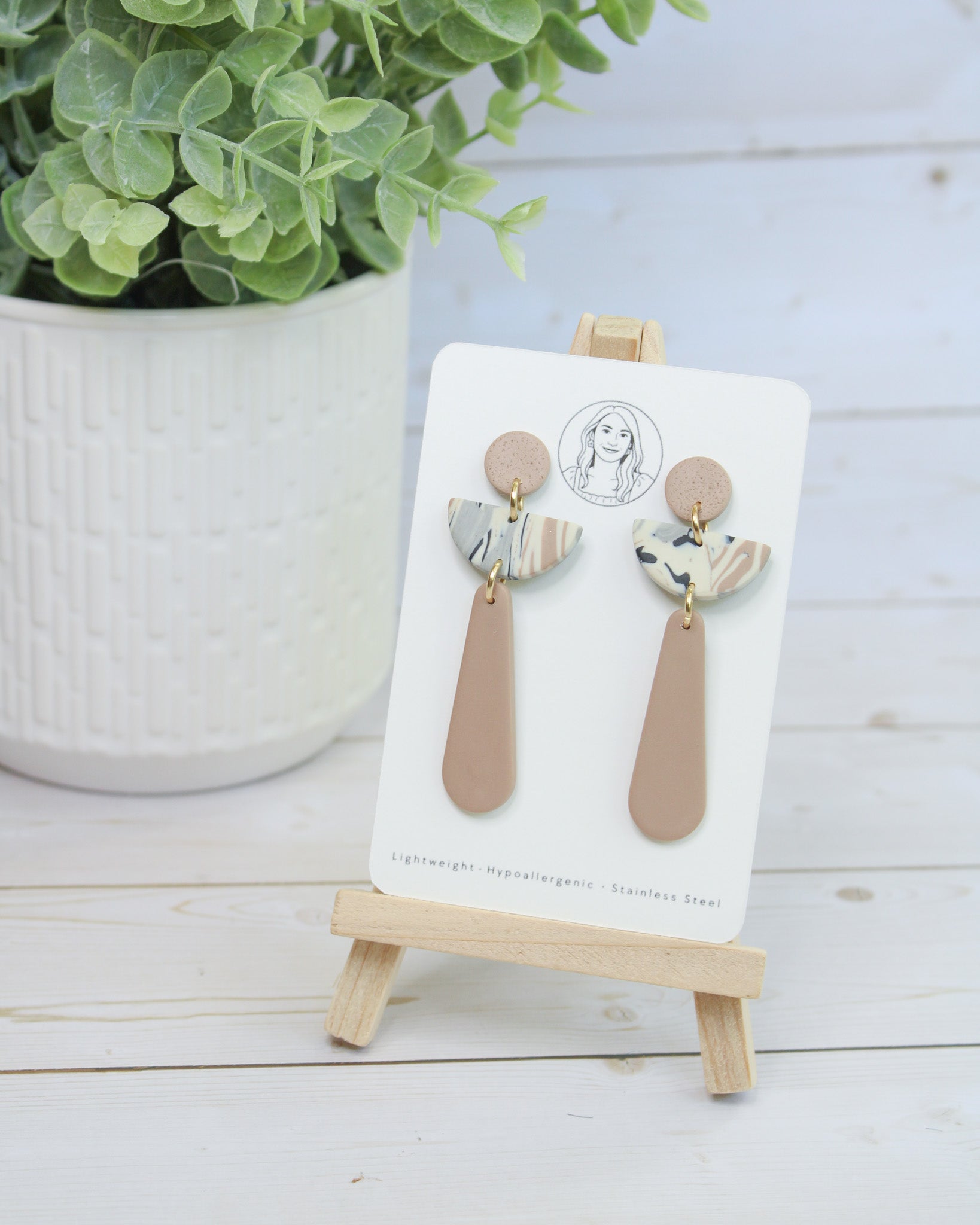 TL8 Terrazzo Marble Neutral Lightweight Hypoallergenic Earrings | Modern Blush, black & Ivory Gold Dangle Earrings | Gift for Her | Boutique
