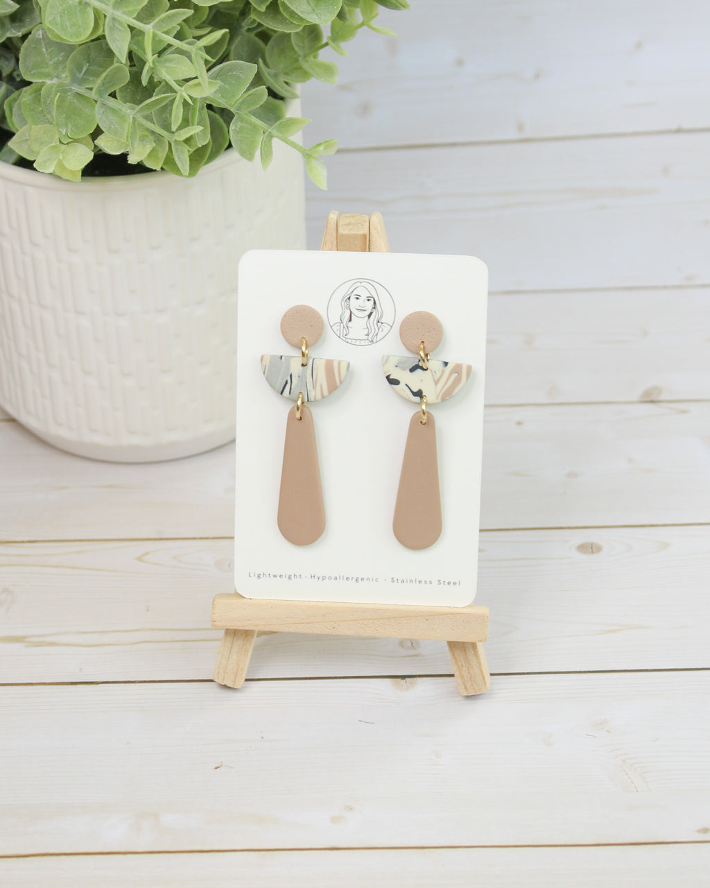 TL8 Terrazzo Marble Neutral Lightweight Hypoallergenic Earrings | Modern Blush, black & Ivory Gold Dangle Earrings | Gift for Her | Boutique