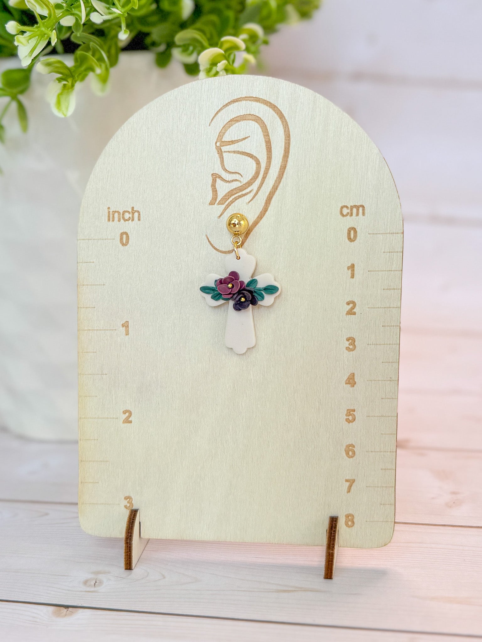 RG8 Faith Inspired Cross Floral & Gold Earrings | Christian Gift | Handmade Statement Jewelry
