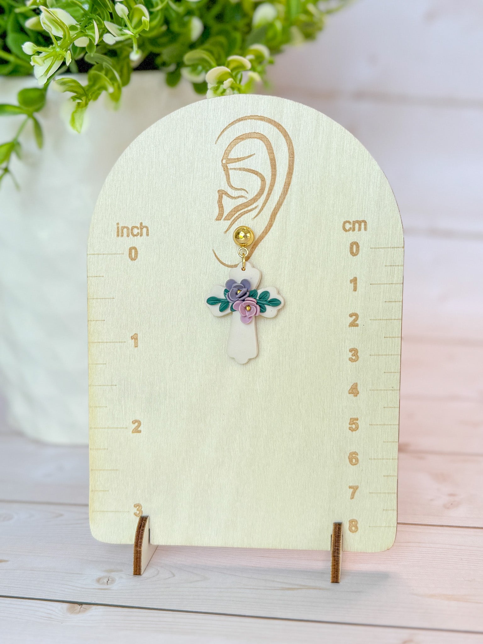 RG8 Faith Inspired Cross Floral & Gold Earrings | Christian Gift | Handmade Statement Jewelry