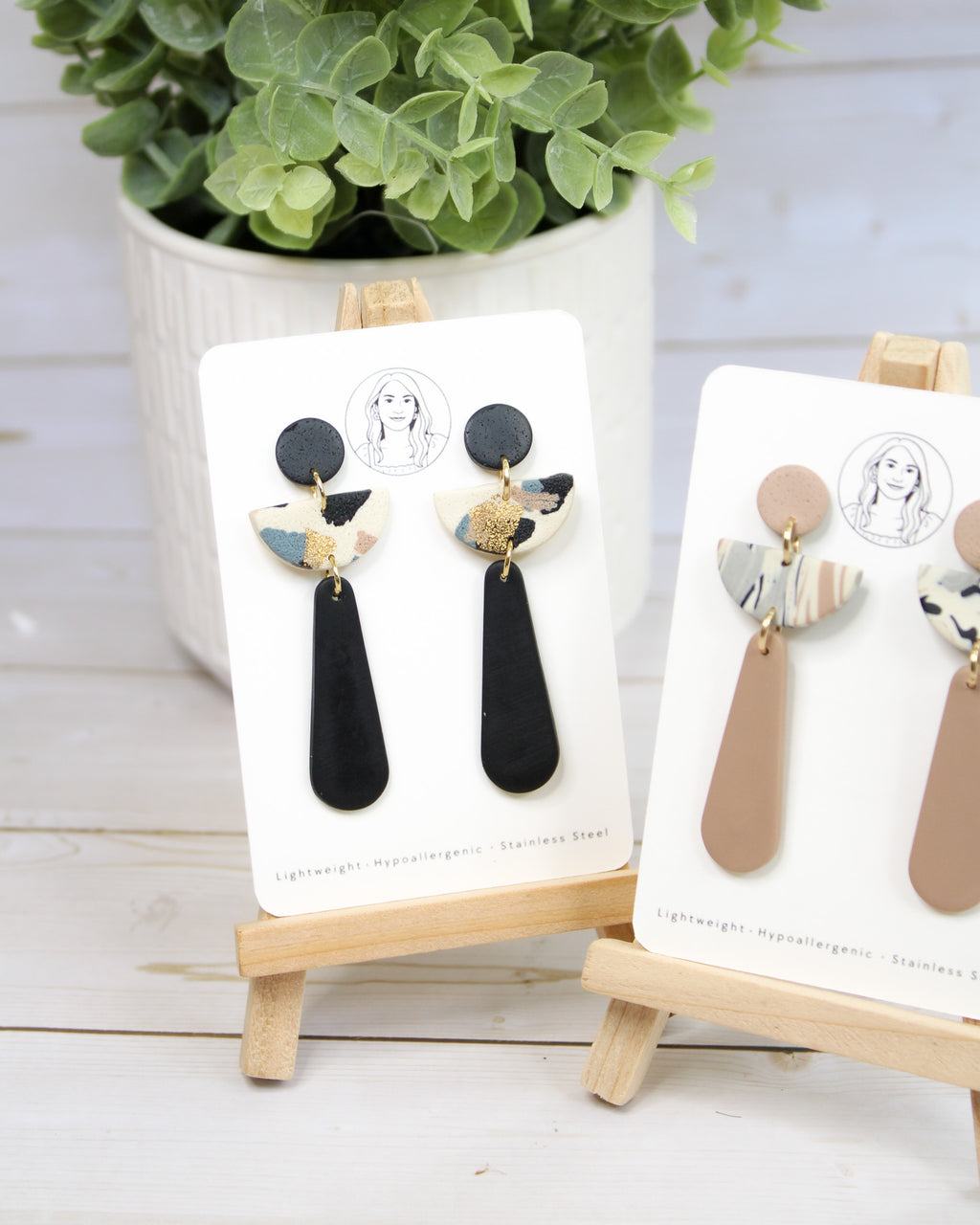 TL8 Terrazzo Marble Neutral Lightweight Hypoallergenic Earrings | Modern Blush, black & Ivory Gold Dangle Earrings | Gift for Her | Boutique
