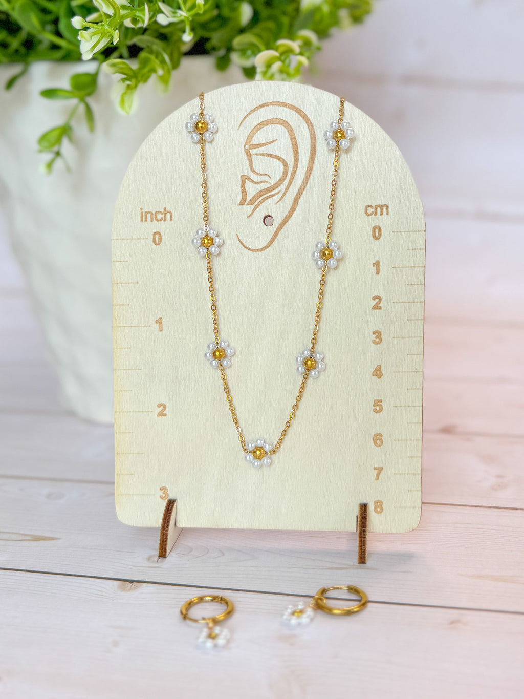 P10 Braided Elegant Stainless Steel Gold, Floral Earrings & Necklace Set | Pearl Jewelry |Gift Set