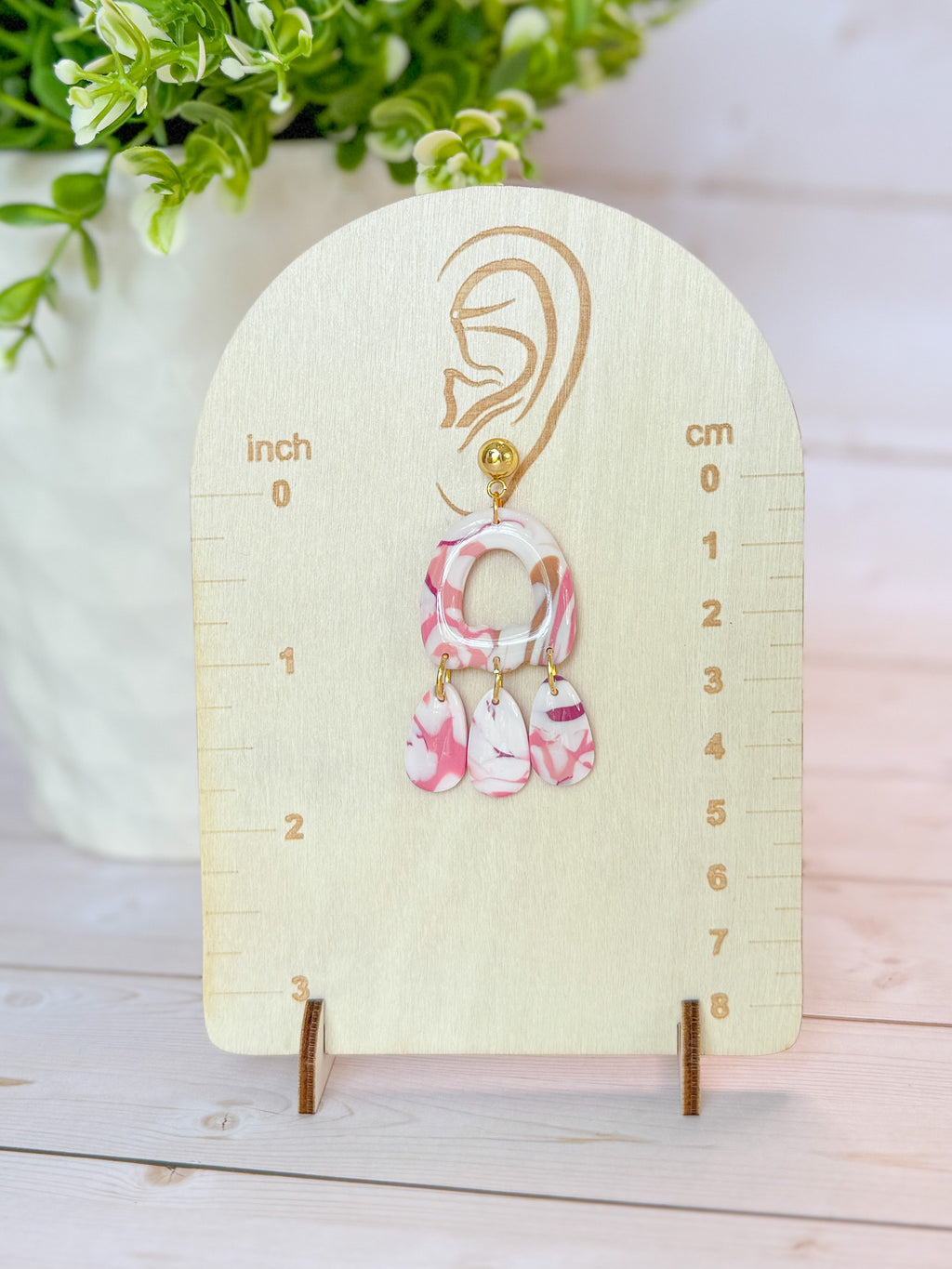 PLF11 Pink Coral Upcycled Polymer Clay Dangle Earrings – Lightweight Polymer Clay Statement Jewelry