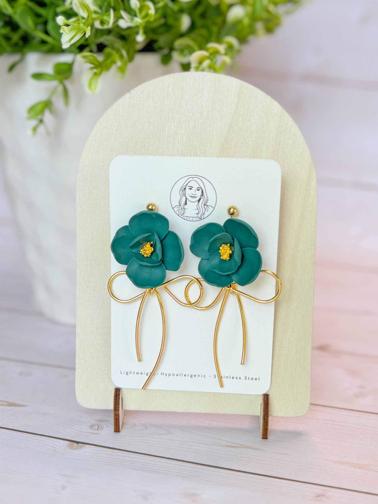 RG3 Faith Inspired Floral Dangles in Green & Plum | Christian Gift | Handmade Bow Statement Jewelry