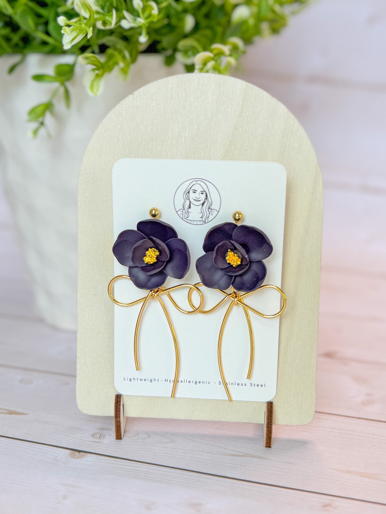 RG3 Faith Inspired Floral Dangles in Green & Plum | Christian Gift | Handmade Bow Statement Jewelry
