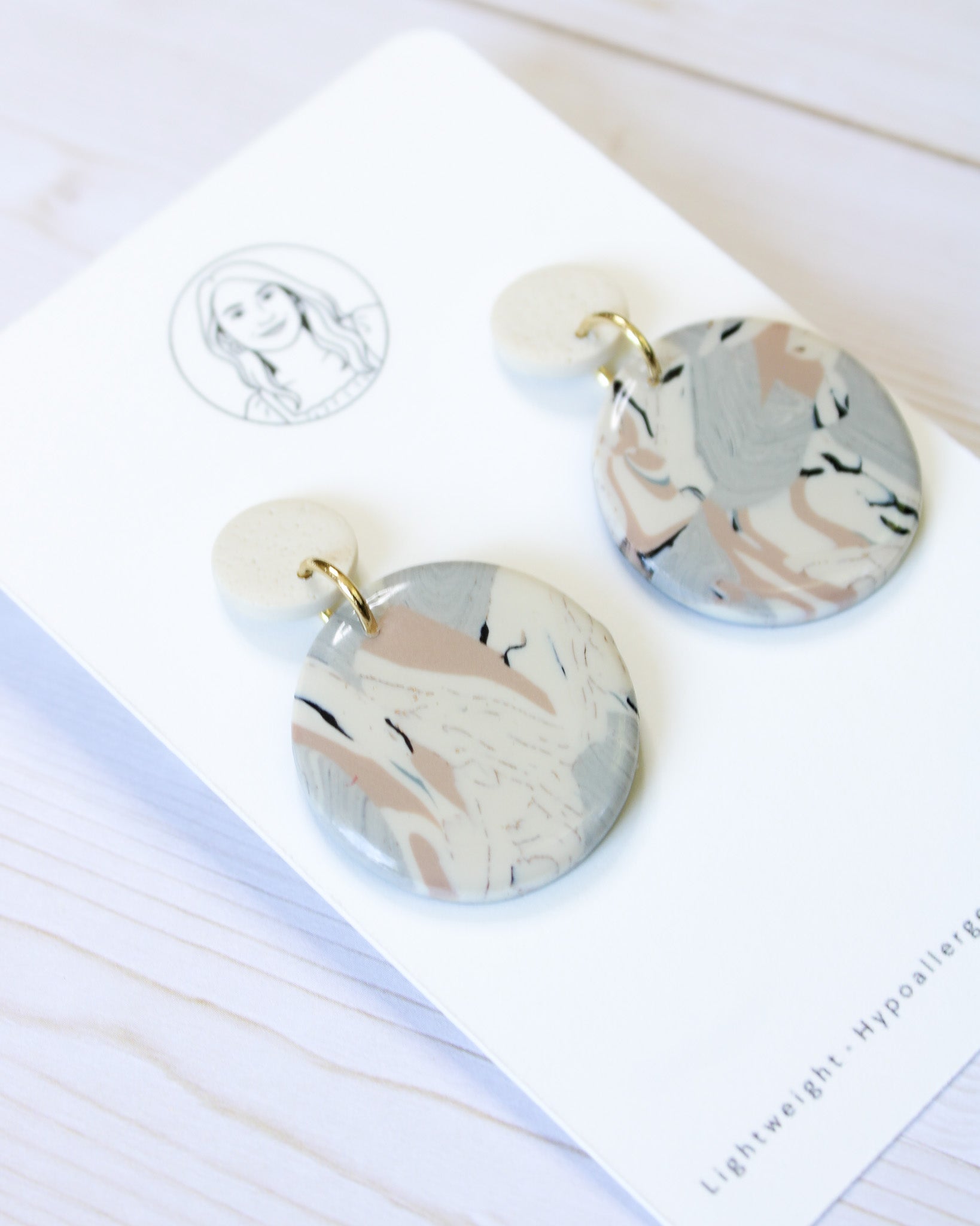 TL7 Terrazzo Marble Neutral Lightweight Hypoallergenic Earrings | Modern Blush, black & Ivory Gold Dangle Earrings | Gift for Her | Boutique
