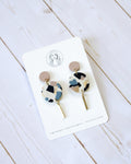 TL1 Terrazzo Neutral Lightweight Hypoallergenic Earrings | Modern Blush, black & Ivory Circle Dangle Earrings with Gold Bar | Gift for Her | Boutique