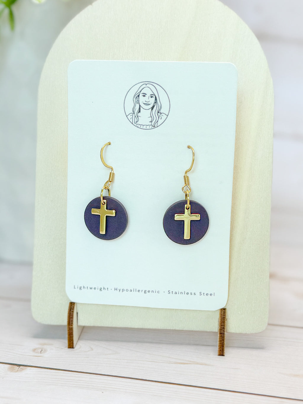 RG5 Faith Inspired Cross Earrings in Moody Colors & Gold | Christian Gift | Handmade Statement Jewelry