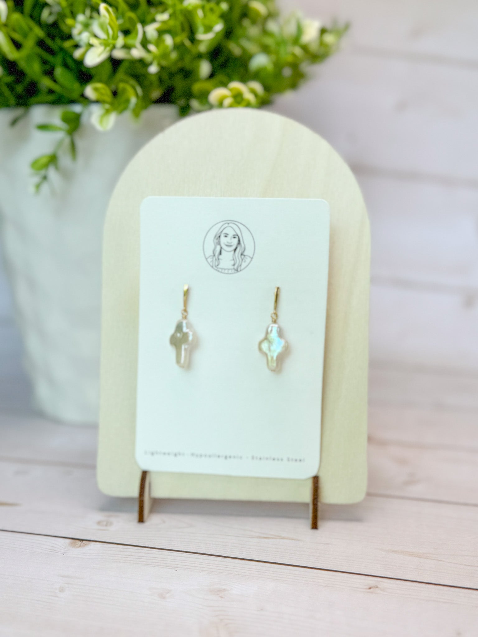 RG10 Faith Inspired Cross Earrings Pearl | Christian Gift | Delicate Jewelry | 925 Sterling Silver Gold Plated Fine Jewelry