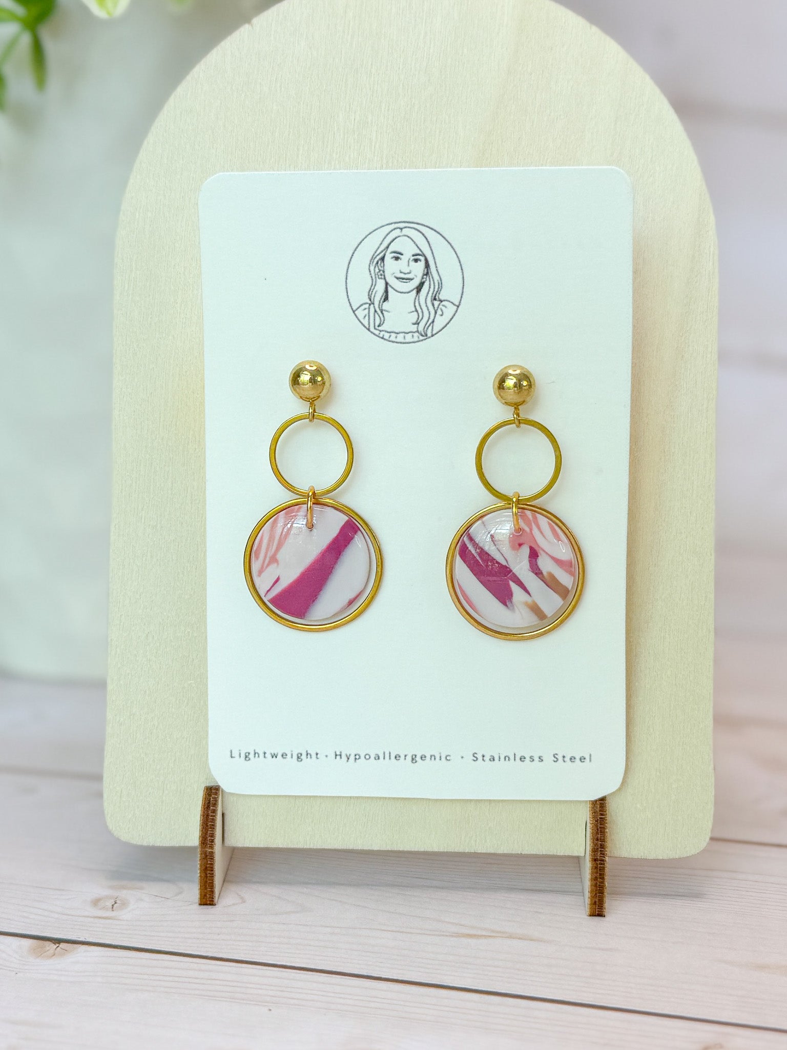 PLF10 Pink Coral Upcycle Polymer Clay Dangle Earrings – Lightweight Polymer Clay Statement Jewelry