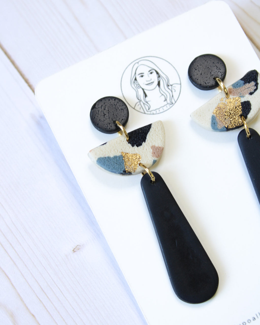 TL8 Terrazzo Marble Neutral Lightweight Hypoallergenic Earrings | Modern Blush, black & Ivory Gold Dangle Earrings | Gift for Her | Boutique