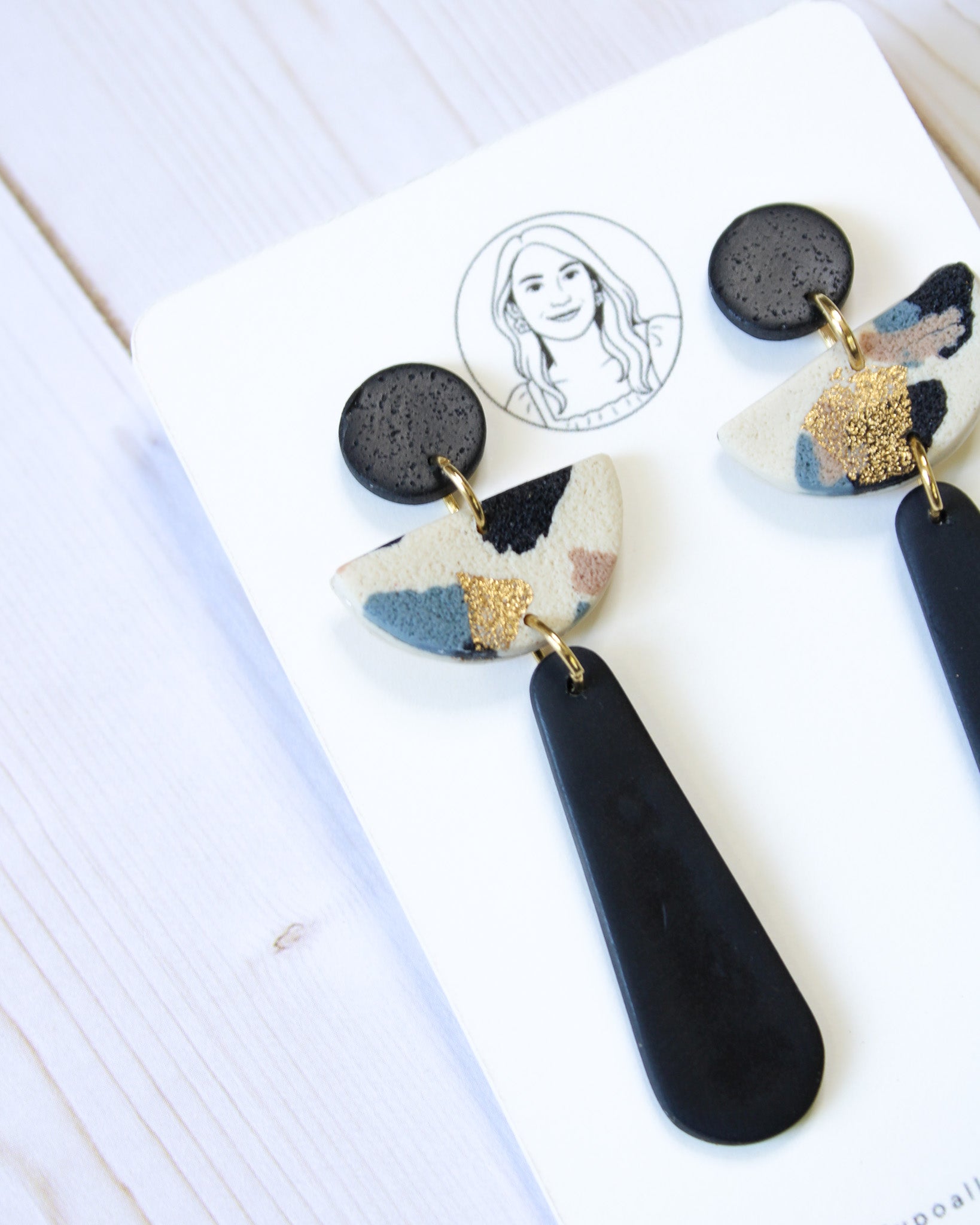 TL8 Terrazzo Marble Neutral Lightweight Hypoallergenic Earrings | Modern Blush, black & Ivory Gold Dangle Earrings | Gift for Her | Boutique
