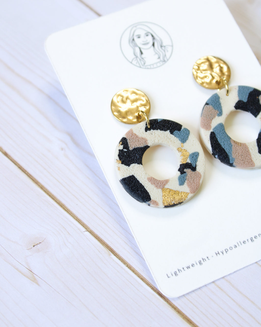 TL3 Terrazzo Neutral Lightweight Hypoallergenic Earrings | Modern Blush, black & Ivory Hoop Dangle Earrings | Gift for Her | Boutique