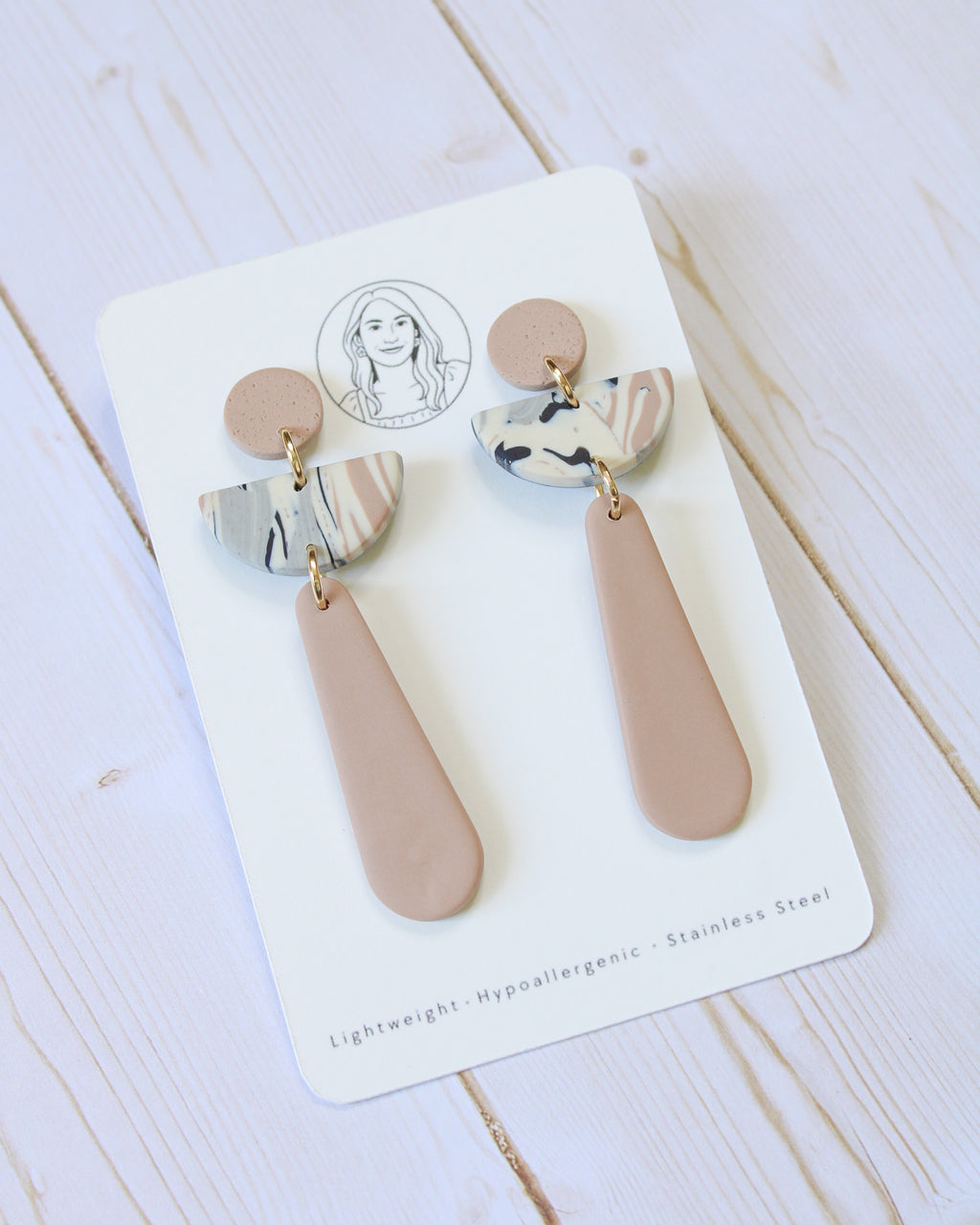 TL8 Terrazzo Marble Neutral Lightweight Hypoallergenic Earrings | Modern Blush, black & Ivory Gold Dangle Earrings | Gift for Her | Boutique