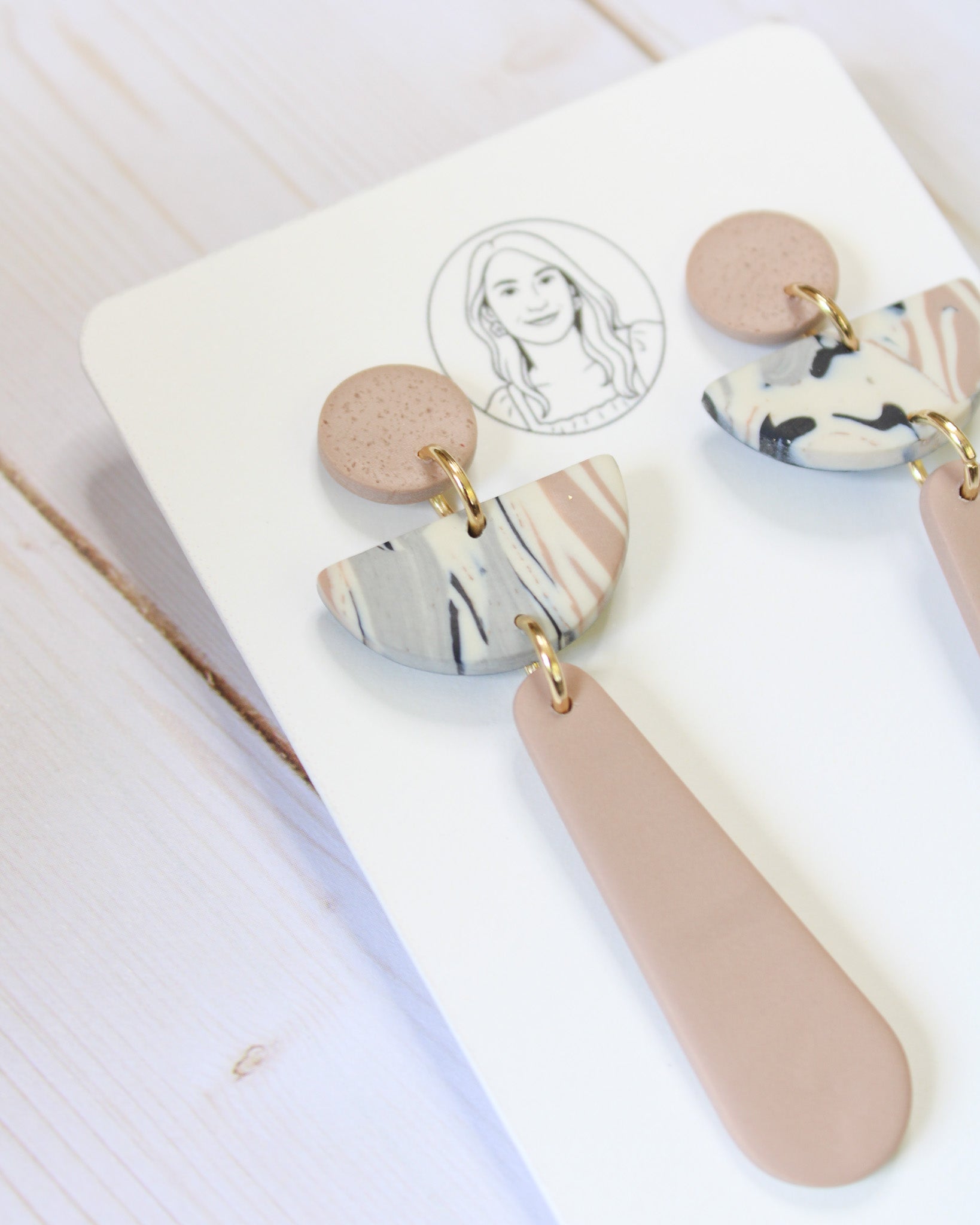 TL8 Terrazzo Marble Neutral Lightweight Hypoallergenic Earrings | Modern Blush, black & Ivory Gold Dangle Earrings | Gift for Her | Boutique