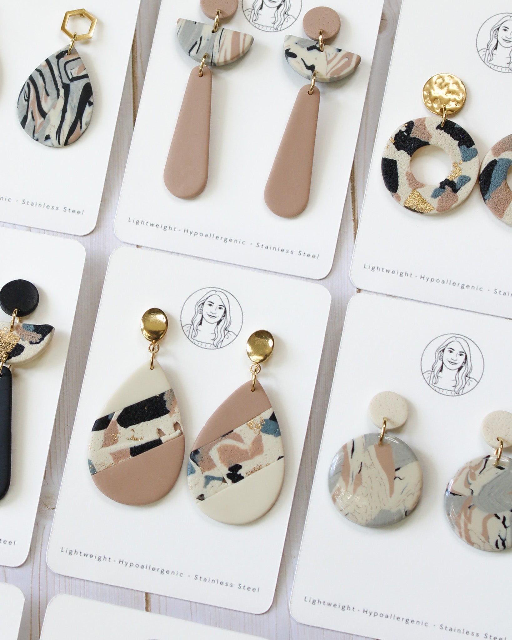 TL2 Terrazzo Neutral Lightweight Hypoallergenic Earrings | Modern Blush, black & Ivory Teardrop Dangle Earrings | Gift for Her | Boutique