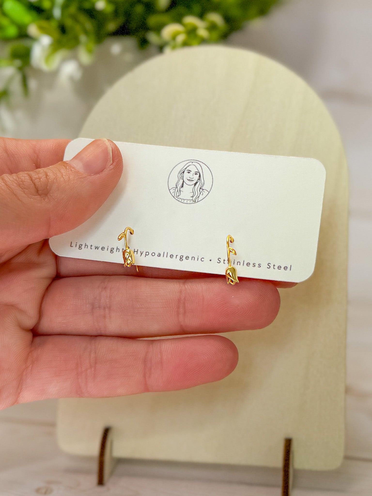 Tulip Dainty Flower, 925 Sterling Silver, Gold Plated Floral Earrings, Fine Jewelry, Lightweight Everyday wear