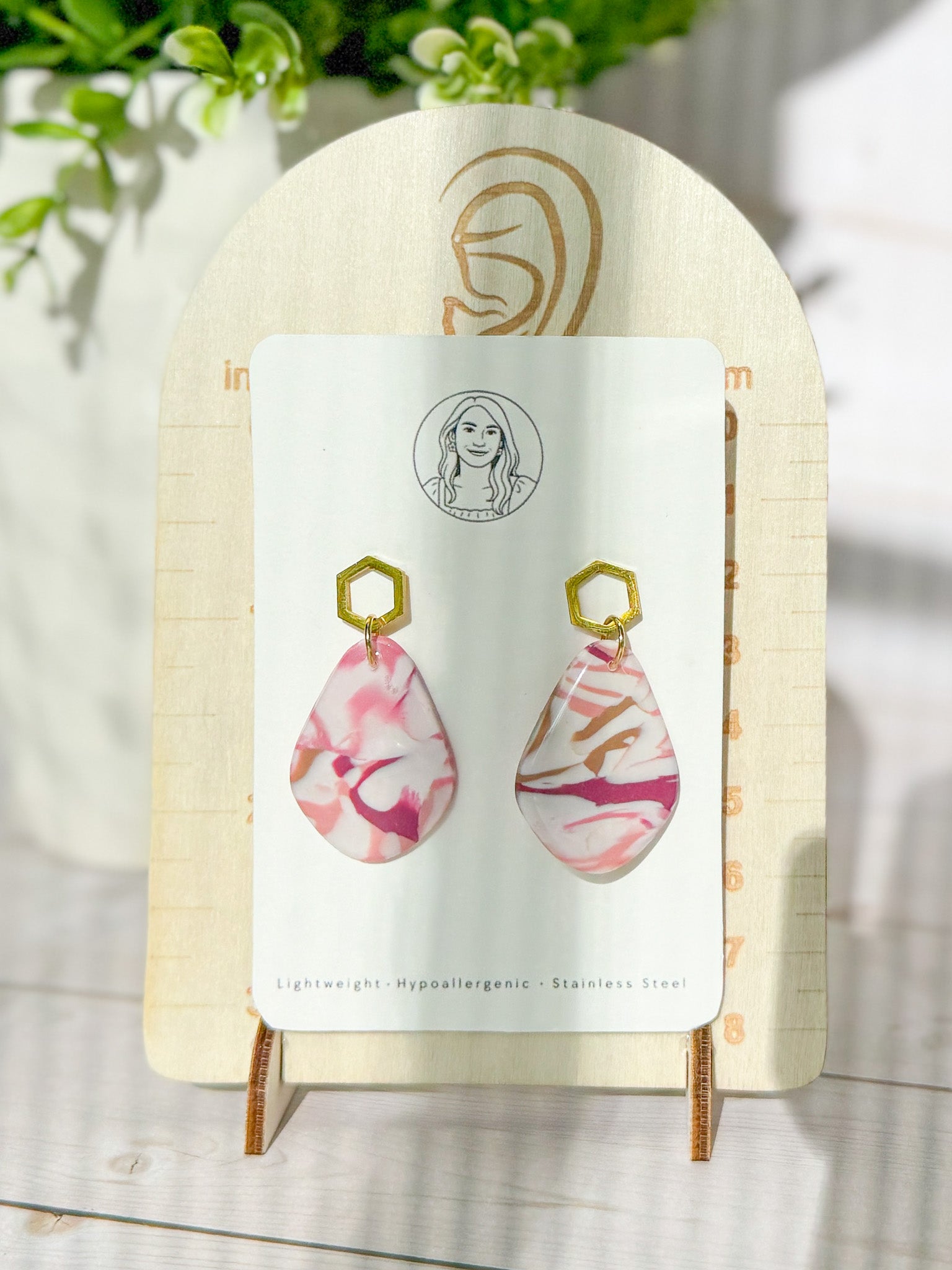 PLF9 Pink Coral Upcycled Polymer Clay Dangle Earrings – Lightweight Polymer Clay Statement Jewelry