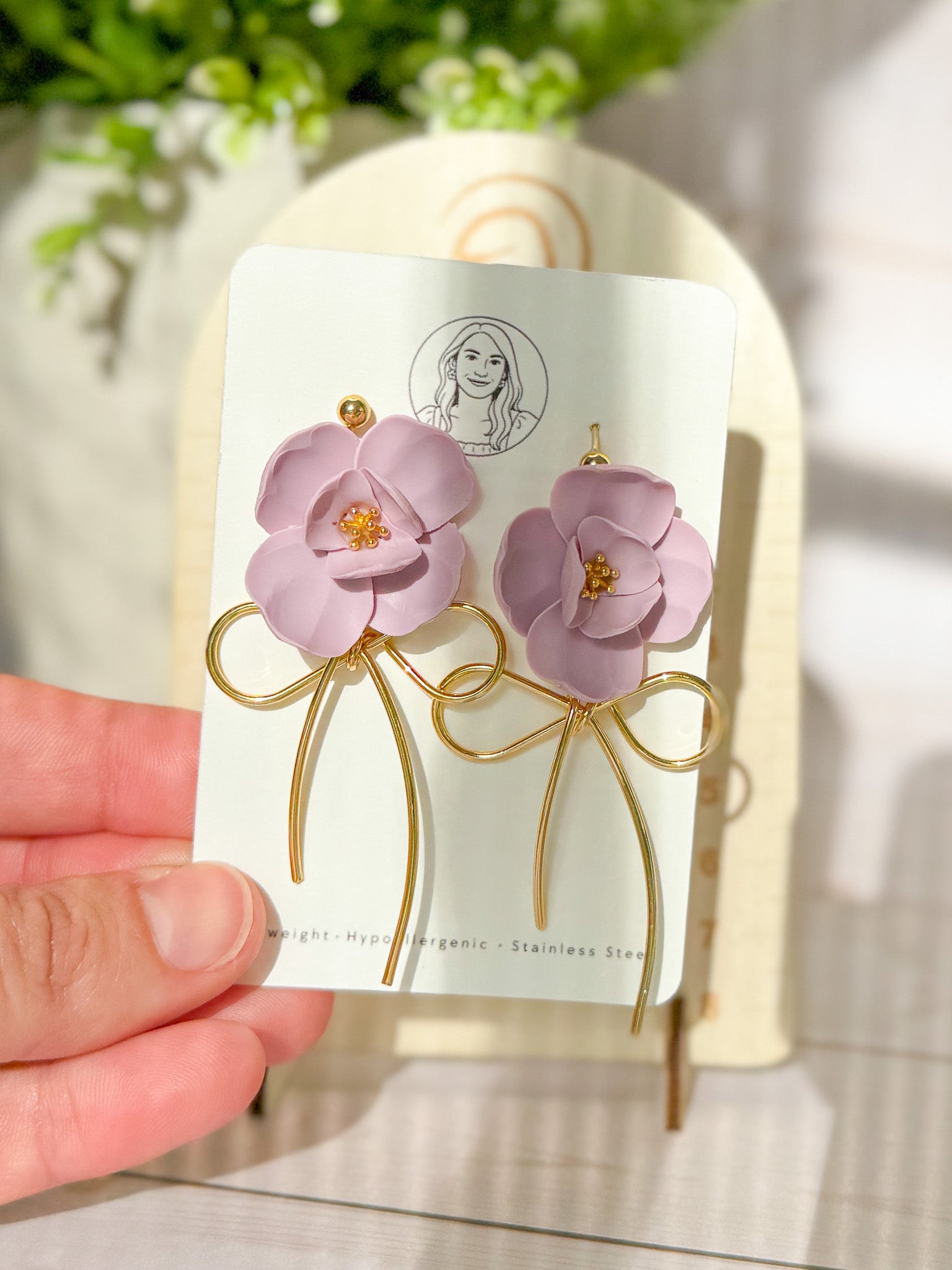 RG3 Faith Inspired Floral Dangles in Green & Plum | Christian Gift | Handmade Bow Statement Jewelry