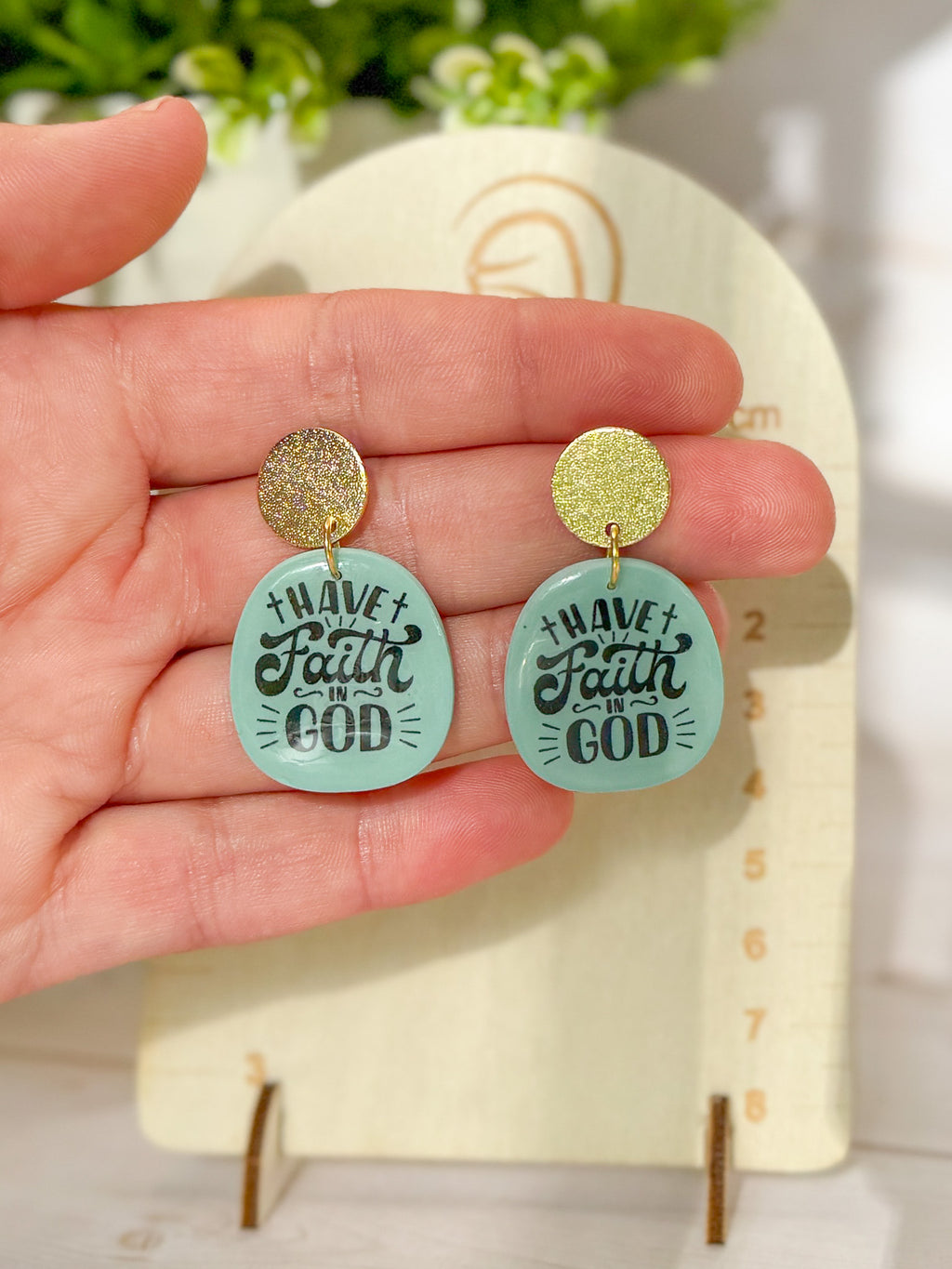 RG13 Faith Inspired Slogan Earrings | Christian Gift | Handmade Polymer Clay Statement Jewelry, Have Faith in God